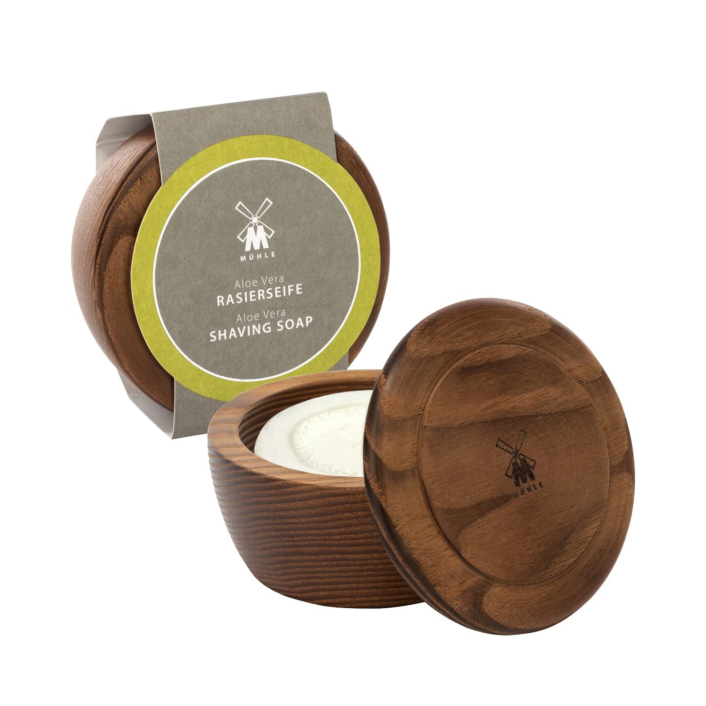 MÜHLE Wooden Bowl with Shaving Soap | Aloe Vera | 65 Grams | Shave Soap for Men | Steamed Ash Shaving Bowl | Rich & Light Soap Formula | Nurturing Shave Soap Lather