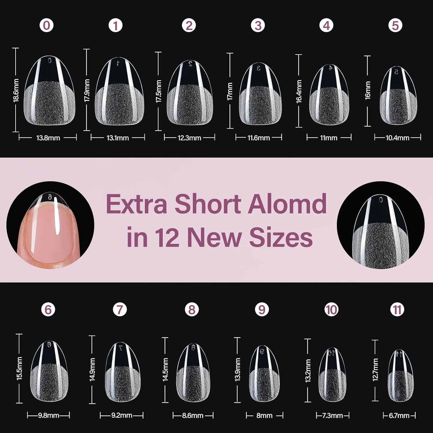 Almond Gel Nail Tips Kit - 216 Pre-Etched Clear Fake Nails | 9-in-1 Gel Glue & Mini UV Lamp for Women, 12 Sizes