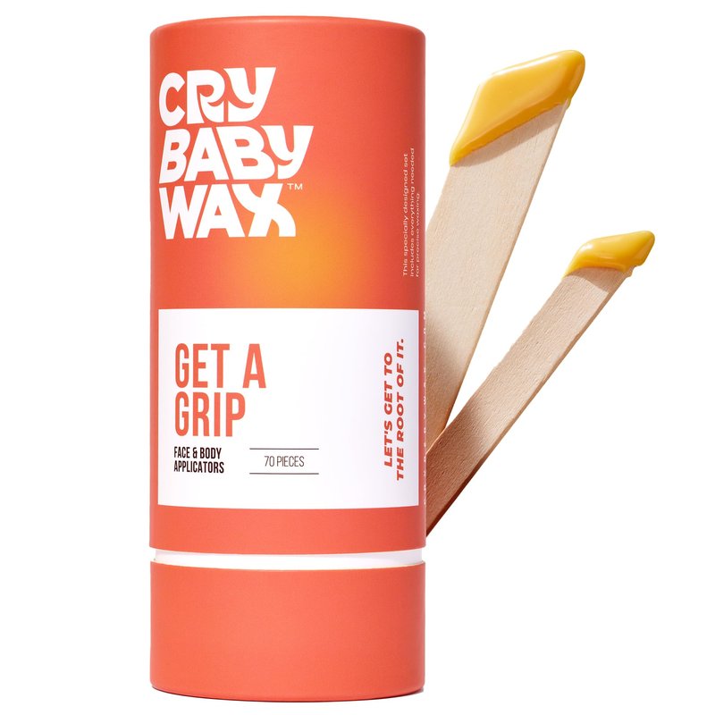 Crybaby Wax Get a Grip Face & Body Applicators, 70-Count Birchwood Waxing Sticks for Brows, Face & Body, Precise Angled & Paddle Wax Applicators