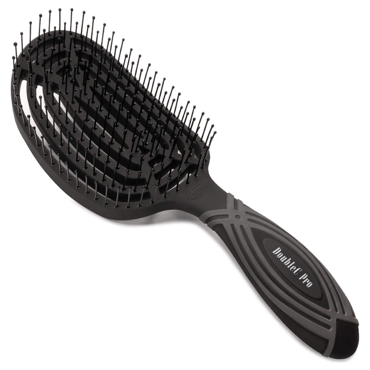 NuWay 4HAIR® DoubleC PRO® U.S. Patented Double Curved Detangling Brush is Hair Dryer Safe (Black)