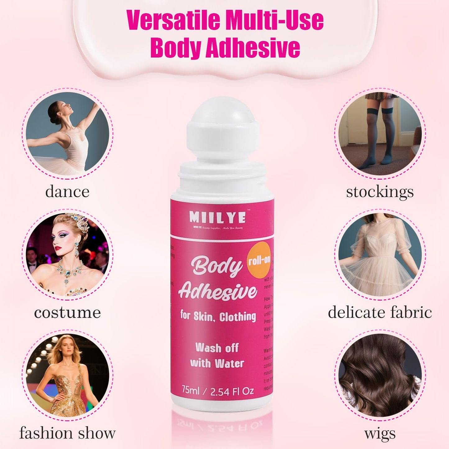 Body Adhesive Roll-On | Sweat Resistant & Water Wash Off | 2.54 Oz for Dancers, Socks, Leotards, Costumes