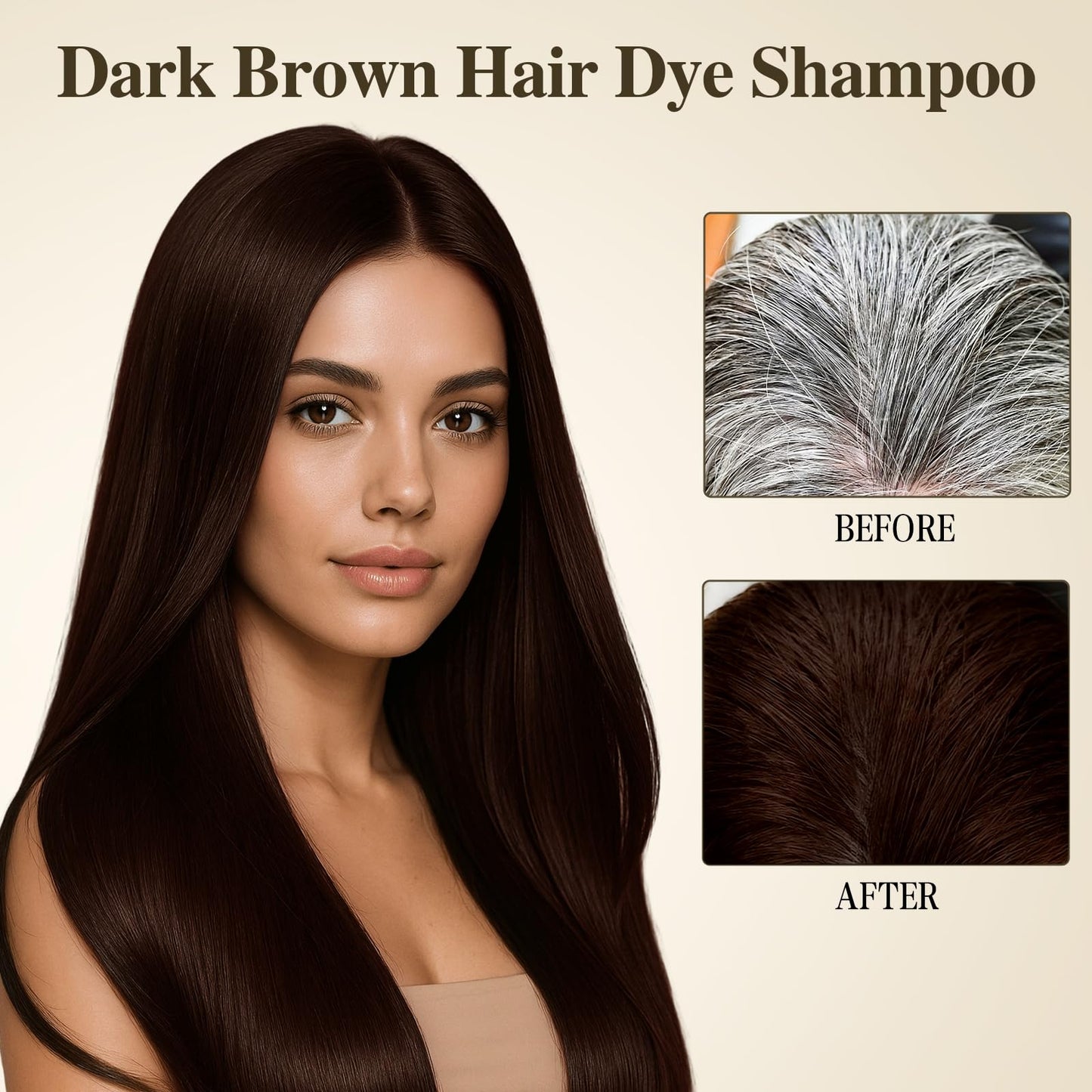 GRYFOX Dark Brown Hair Dye Shampoo for Gray Coverage, 3 in 1 Hair Color Shampoo for Women and Men,Semi-Permanent Color with Natural Herbal Ingredients