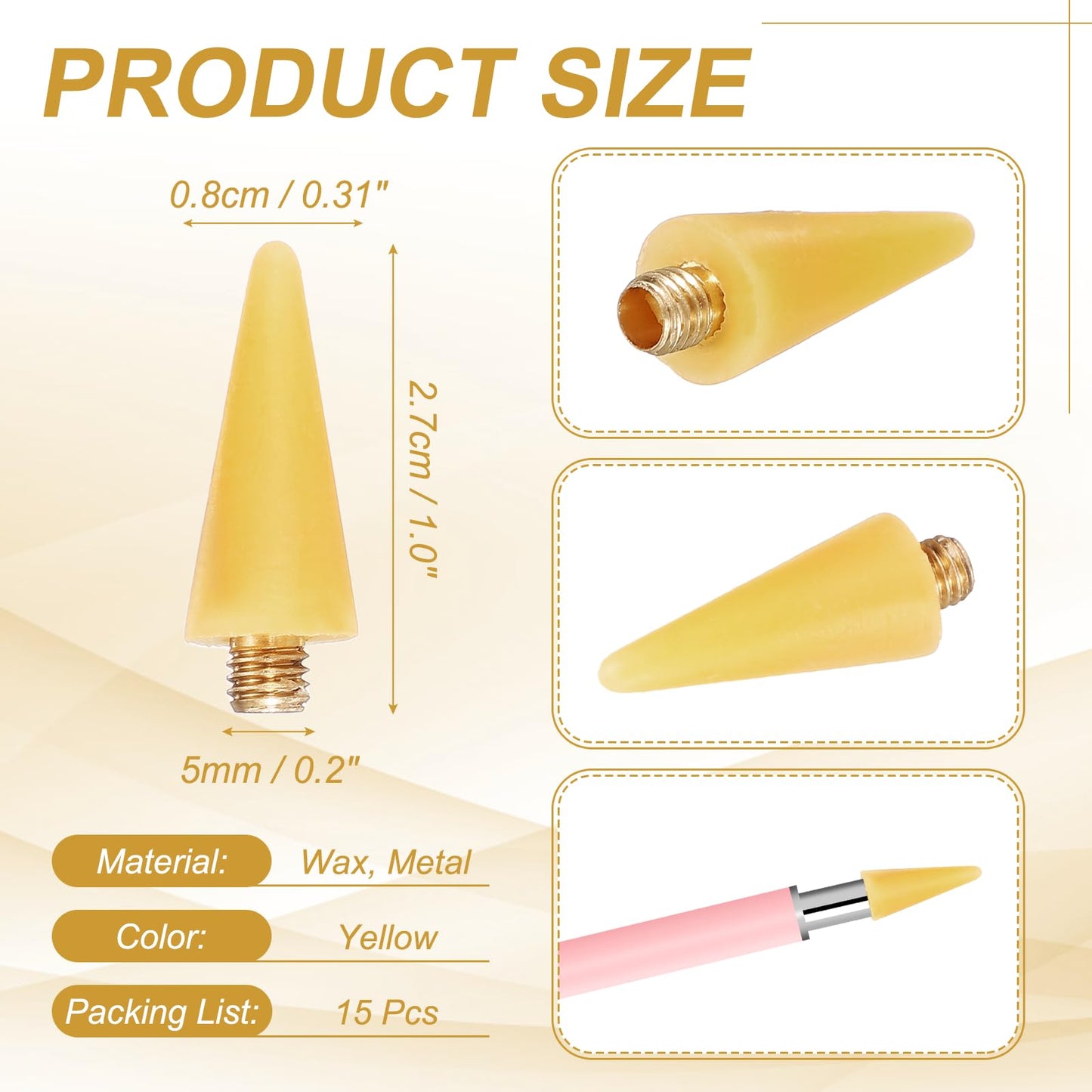 PATIKIL 12 Pcs Wax Head Tips, Rhinestone Picker Tool Wax Pencil Tips Replacement, Gem Picker Accessories for Diamond Art Painting Nail Dual-Ended Dotting Pen DIY Craft, Yellow