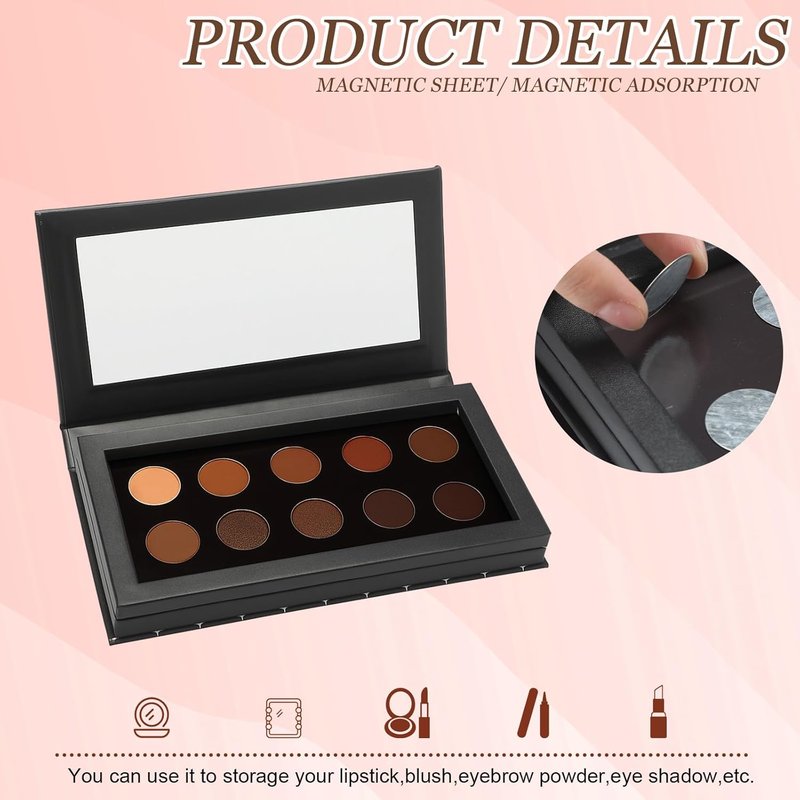Magnetic Eyeshadow Palette - XL Large 2-Layer Book Shape with Mirror | 8.66 x 4.57 Inches, 20 Adhesive Stickers for DIY Makeup
