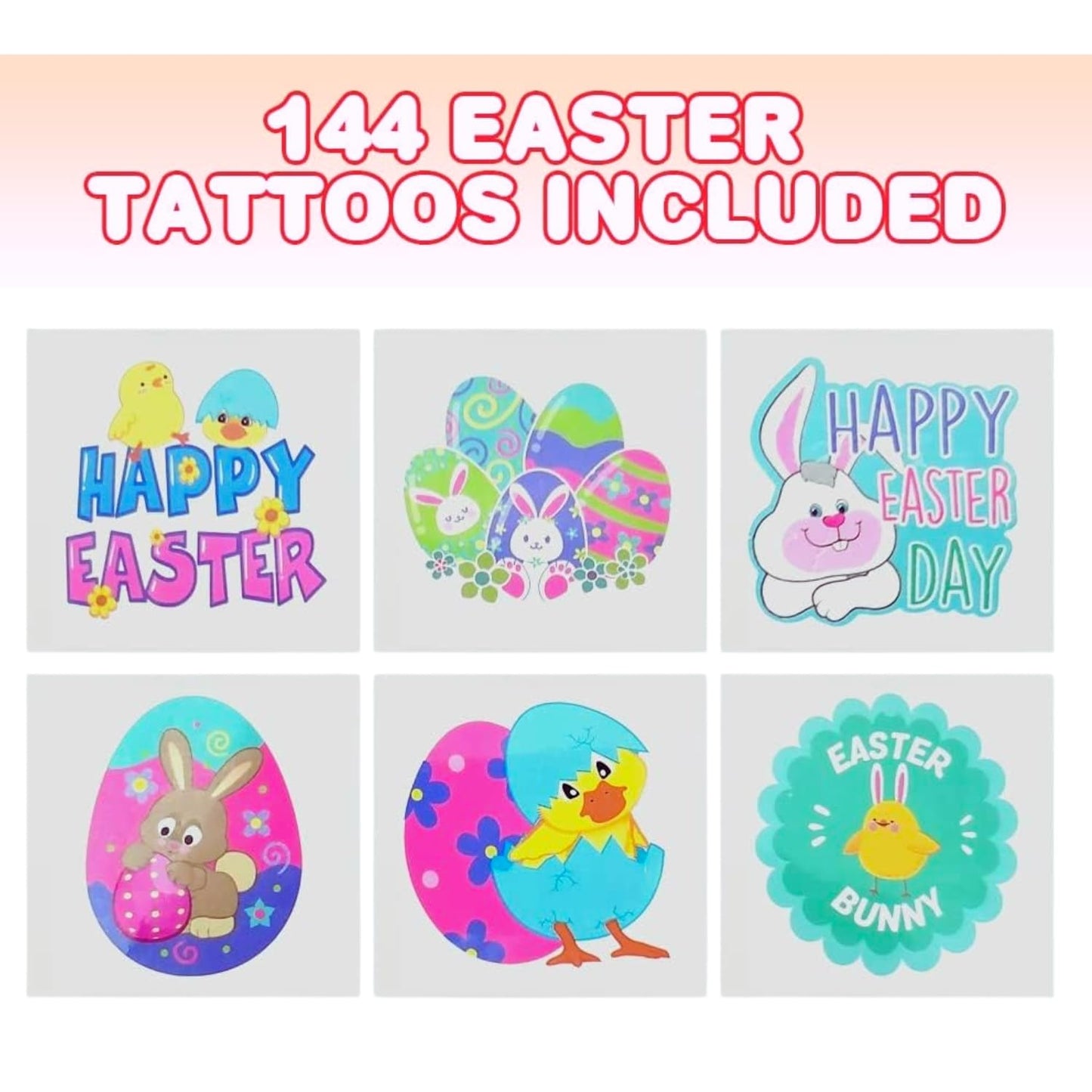 ArtCreativity Classic Easter Basket Stuffers for Kids, Temporary Tattoo Stickers, Egg Fillers, Treats, Toys, Essentials, 144-Pack
