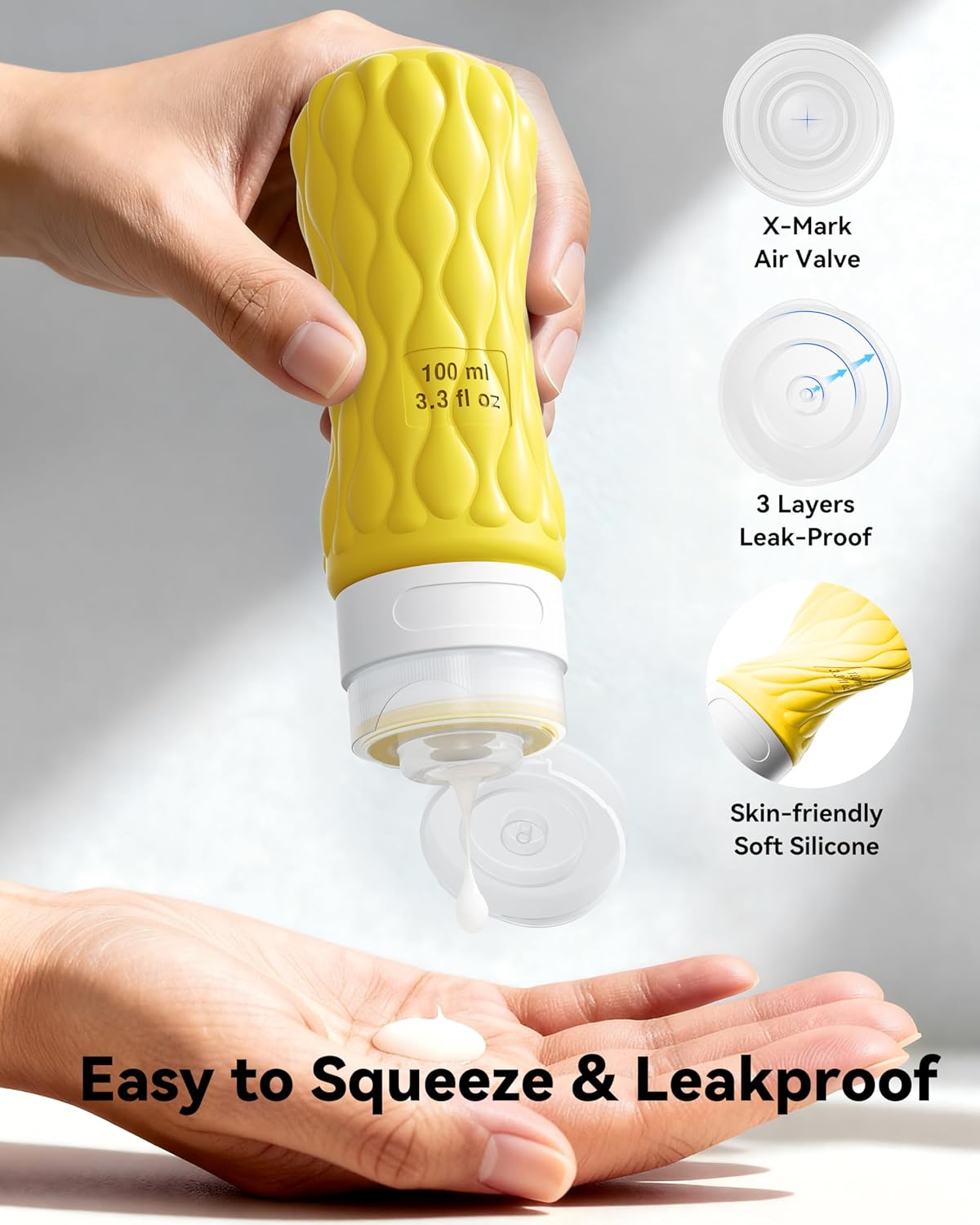 Silicone Travel Bottles - Leakproof 8-Pack Toiletry Containers | 3.4 oz & 1.7 oz for Shampoo & Creams