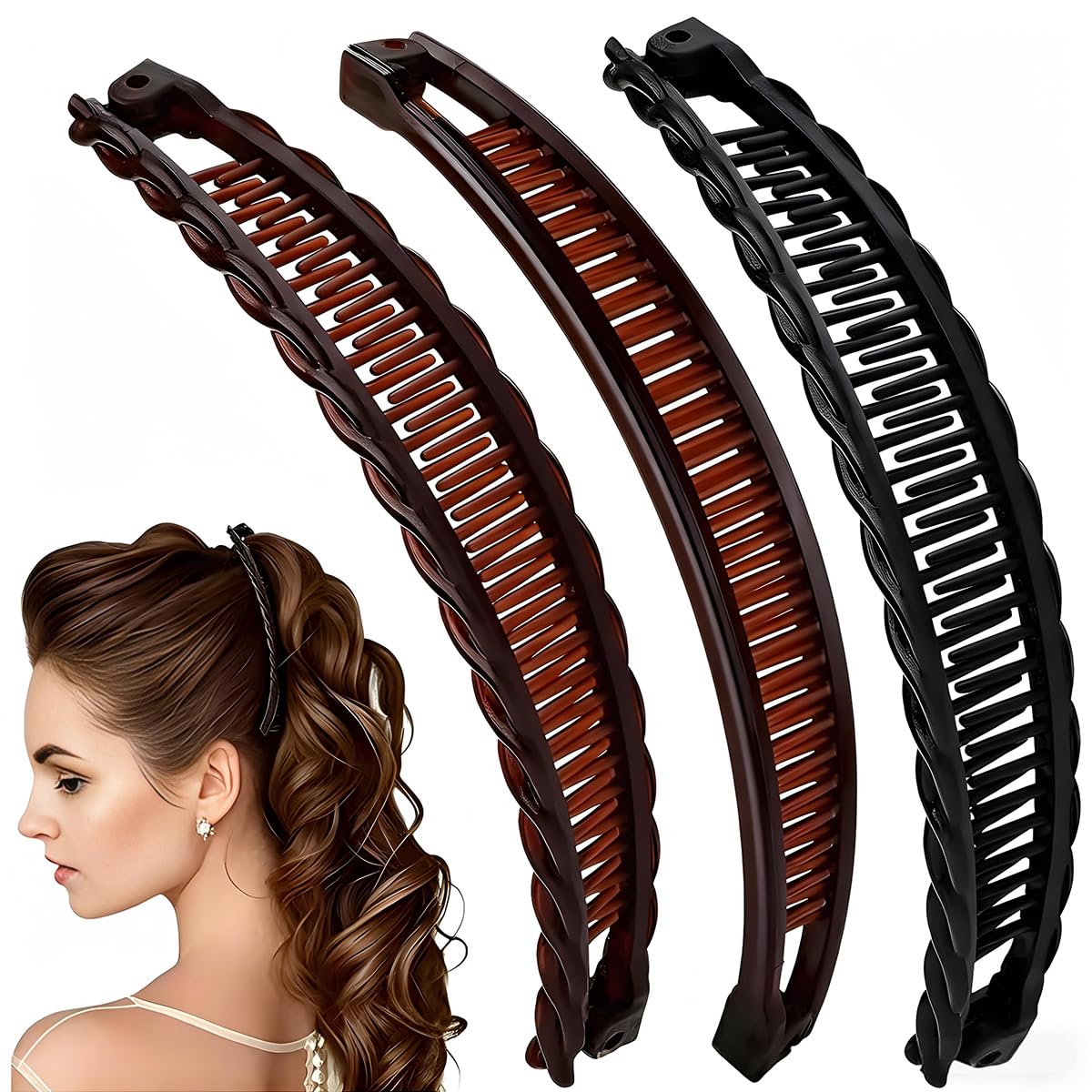 Retro Oval Leopard Print Banana Hair Clips - 4PCS Non-Slip Claw Clips for Ponytails & Buns | Cute Hair Accessories for Thin Hair