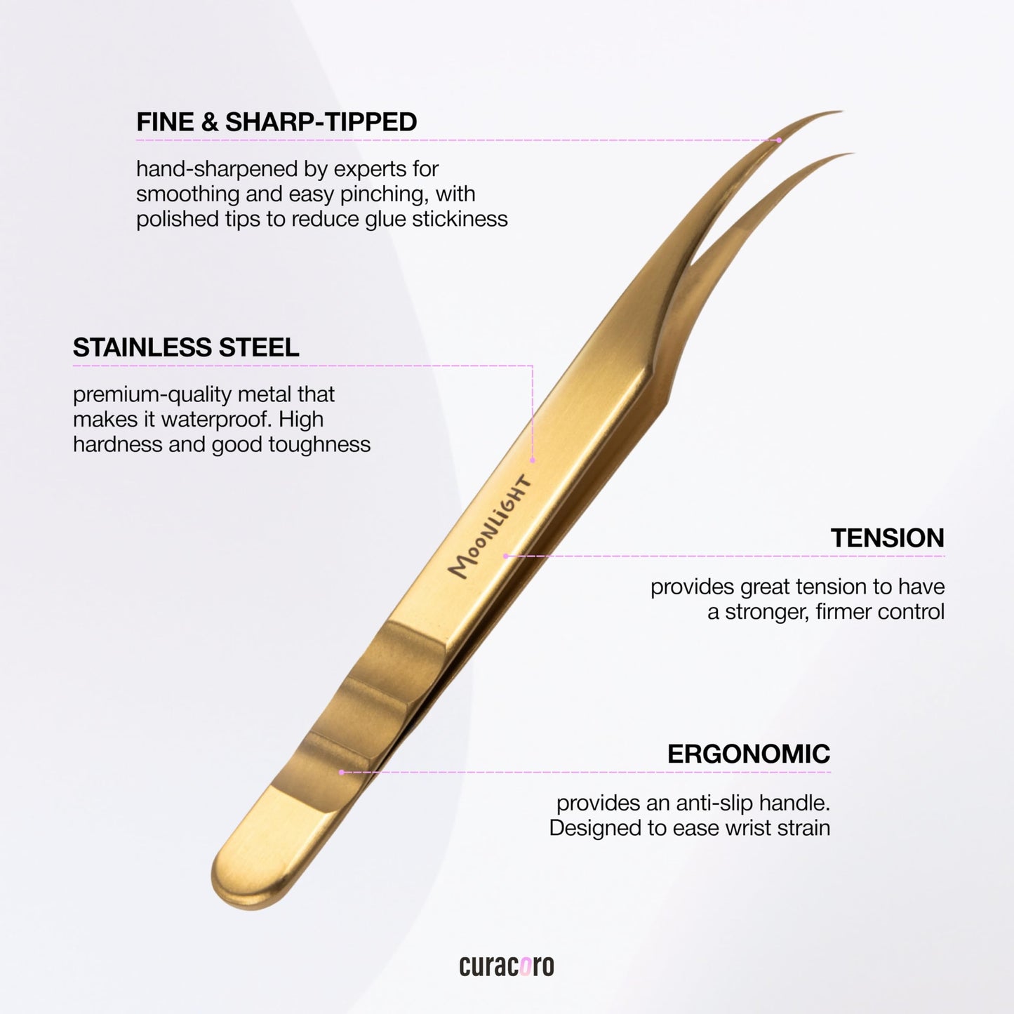 Curacoro Lash Tweezers for Eyelash Extension - LashSmith Curve Isolation Eyelash Tweezer for Classic Lashes