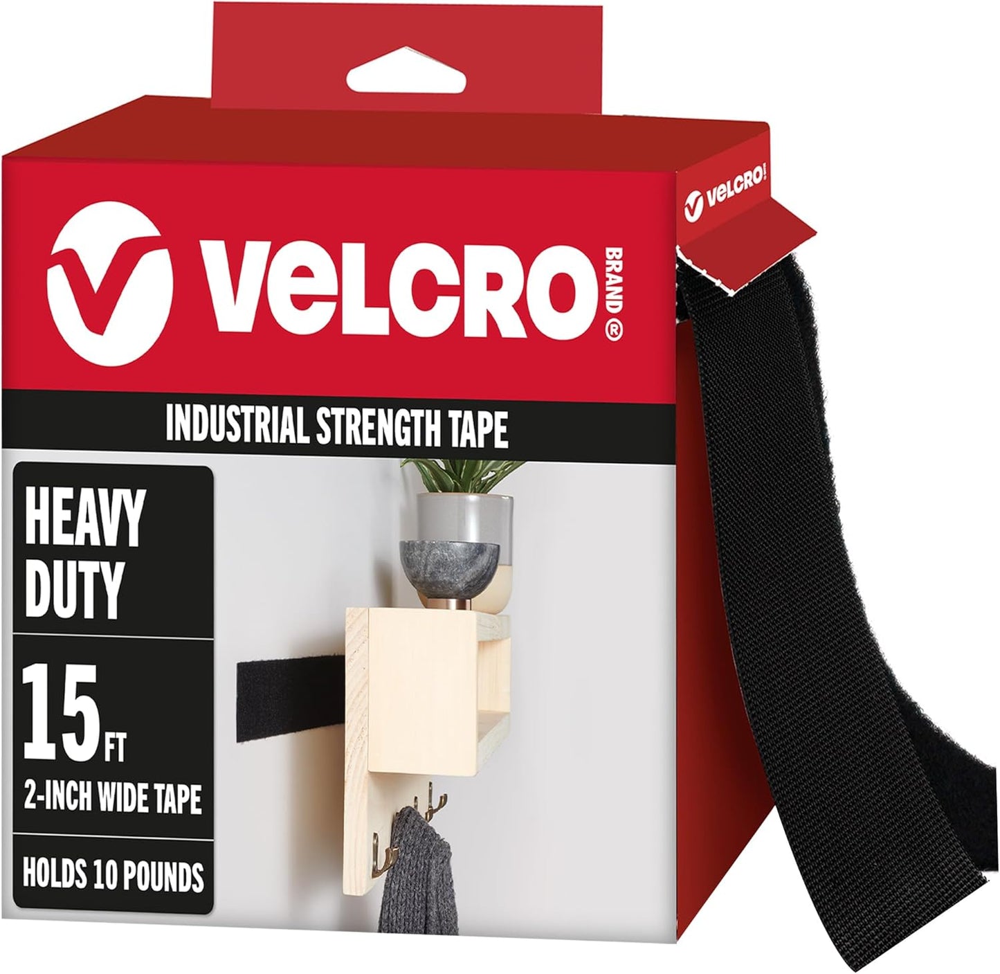 Heavy Duty Velcro Fasteners - 4x2 Inch Adhesive Strips | 10 lbs Hold | Black | 8 Count