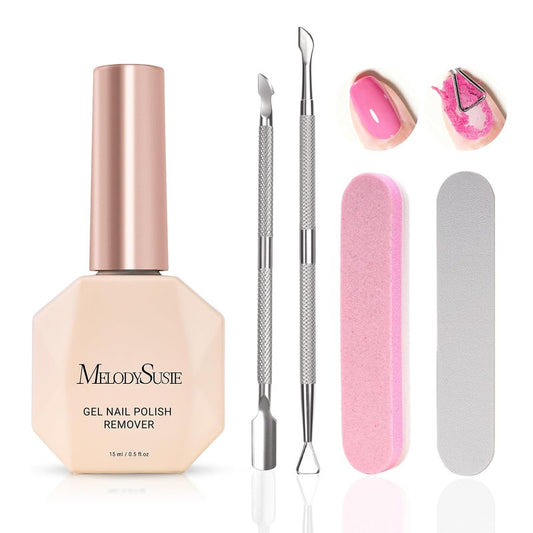 MelodySusie Gel Nail Polish Remover with Manicure Remover Kit, No Need Soaking or Wrapping, Easy and Quickly Removal in 5 Minutes for At-Home Manicure 15ml