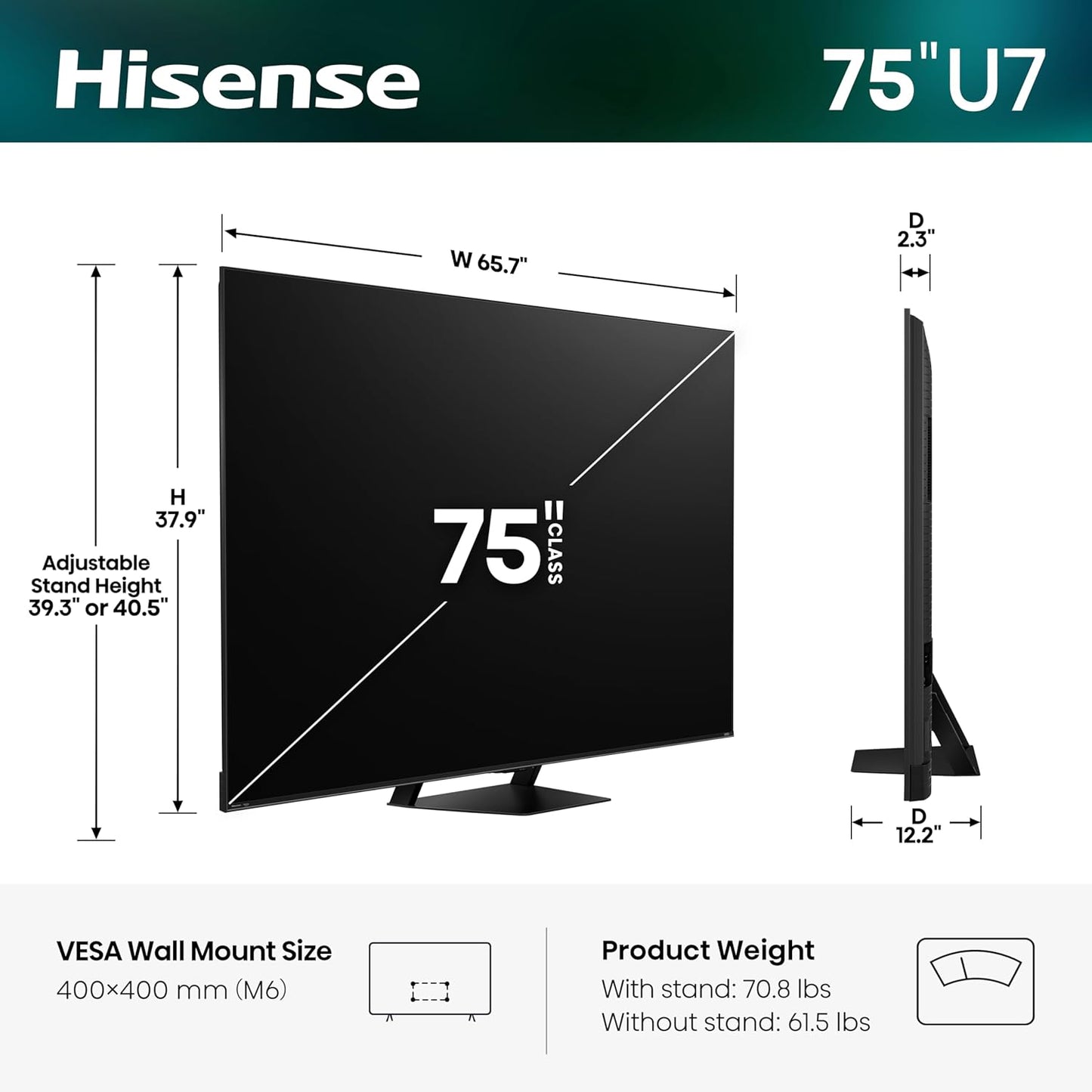 Hisense 75" U7 Mini-LED 4K UHD Smart Gaming TV - Hi-QLED, 165Hz, Dolby Vision IQ, IMAX Enhanced