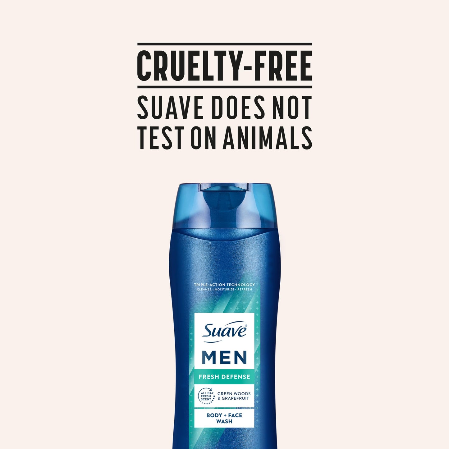 Suave Men Fresh Defense 2in1 Body & Face Wash with Glycerin & Vitamin E, Paraben & Phthalate Free, Cleanse, Moisturize & Refresh, Long-Lasting Fragrance, 18 FL OZ, 6 Count