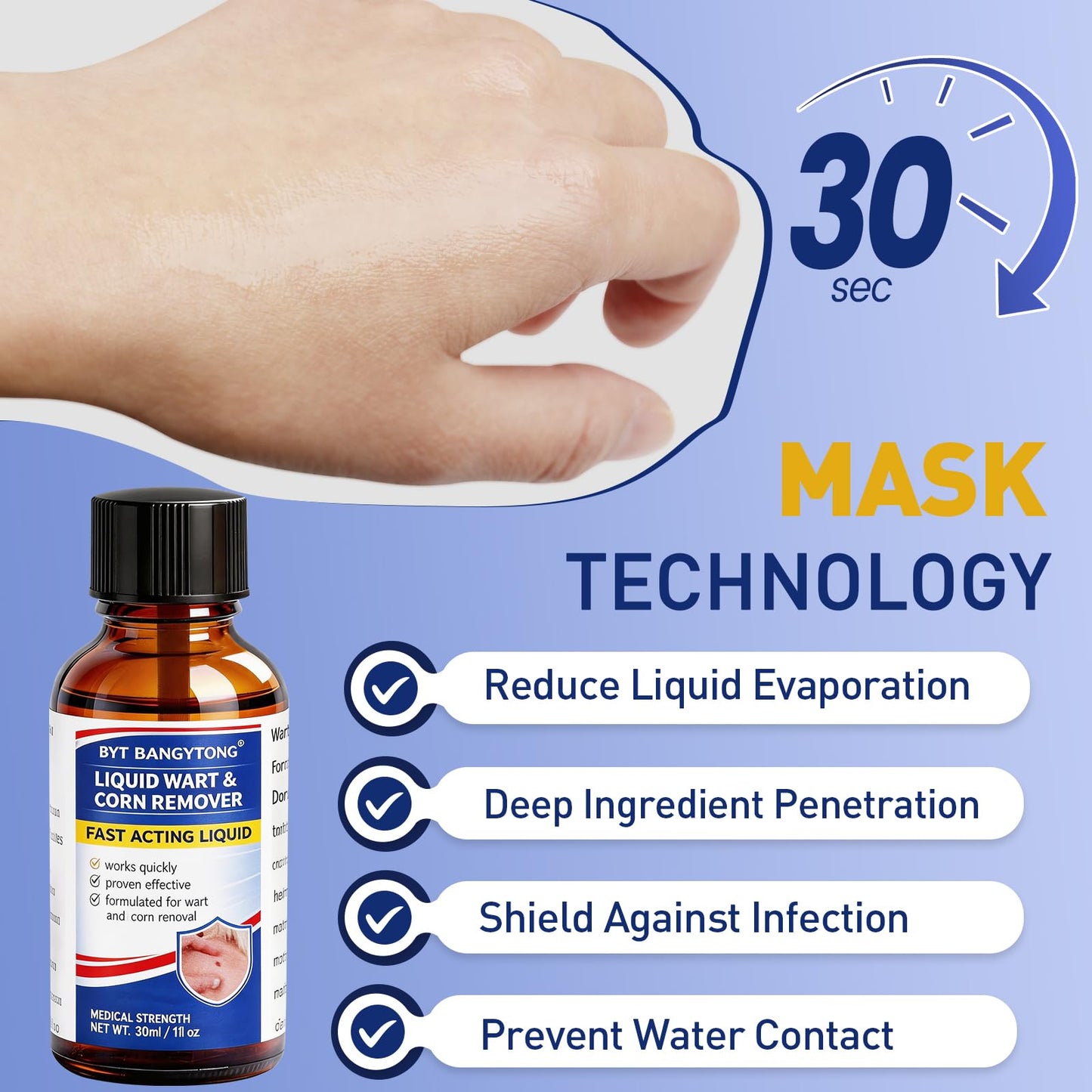 BYT BANGYTONG Wart Remover Liquid - Gentle Formula for Plantar Warts, Common & Corn on Feet, Hands and Other External Areas - 17% Salicylic Acid - NET WT: 30ml/ 1fl oz
