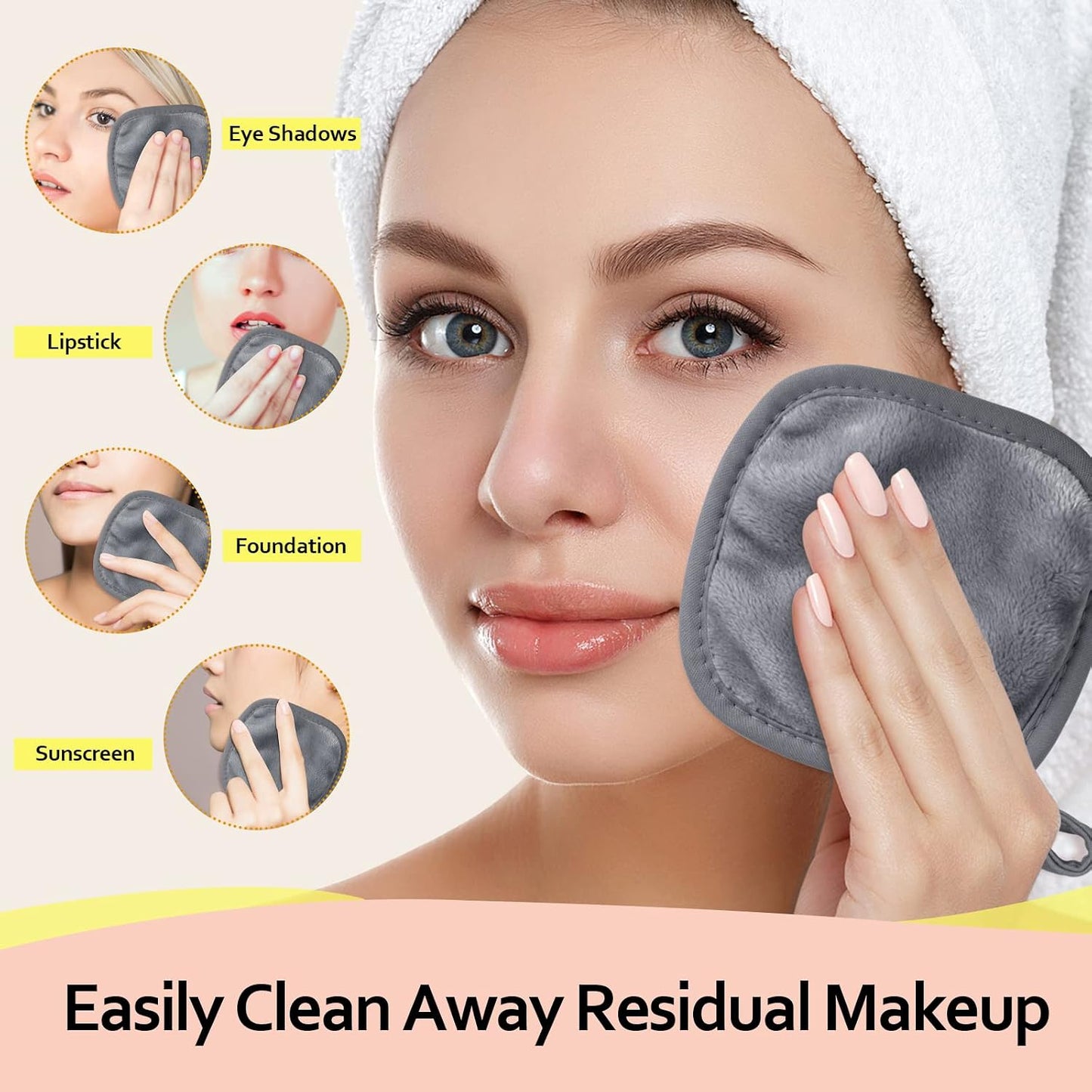 Makeup Remover Cloths - 12 Pack Reusable Ultra Soft Facial Cleansing Pads | 5x5 In, Grey
