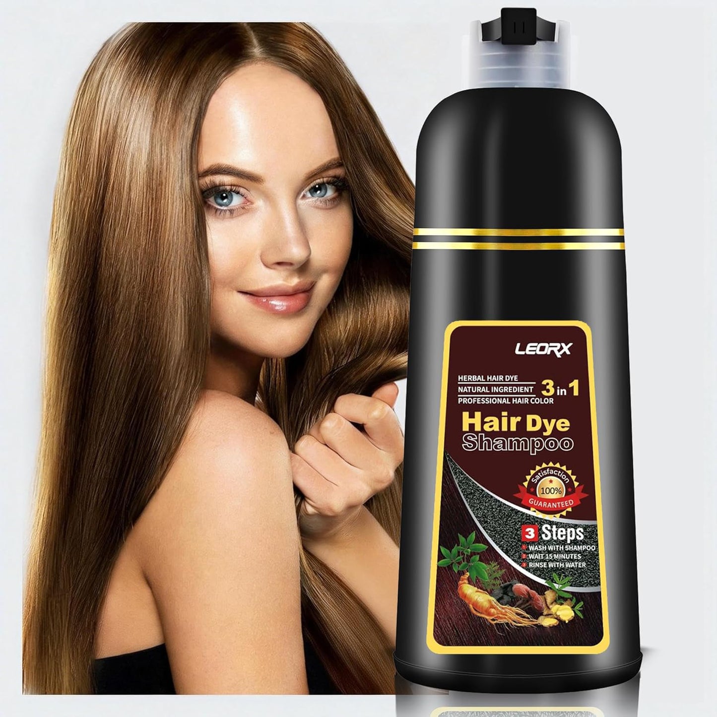 leorx Hair Dye shampoo 3 In 1, Dark Wine Red Instant Herbal Hair Color Shampoo Cover Gray Hair For Women&Men - Color Your Hair with Ease - Tintes Para El Cabello Profesional