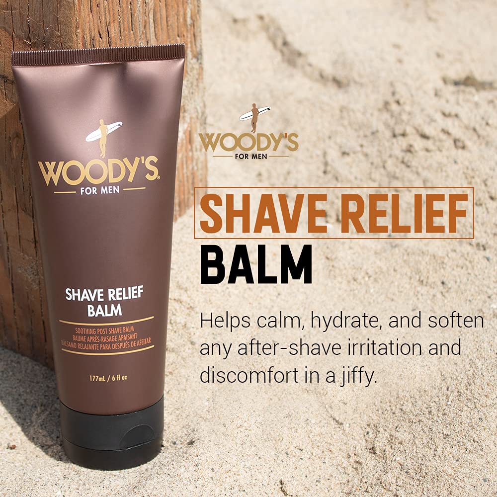 Woody's Shaving Essentials, Shave Relief Balm - Soothing Aftershave for Men Sensitive Skin, Calms & Heals Razor Burn, Hydrating Men's After Shave Balm for Men, 6 Fl Oz