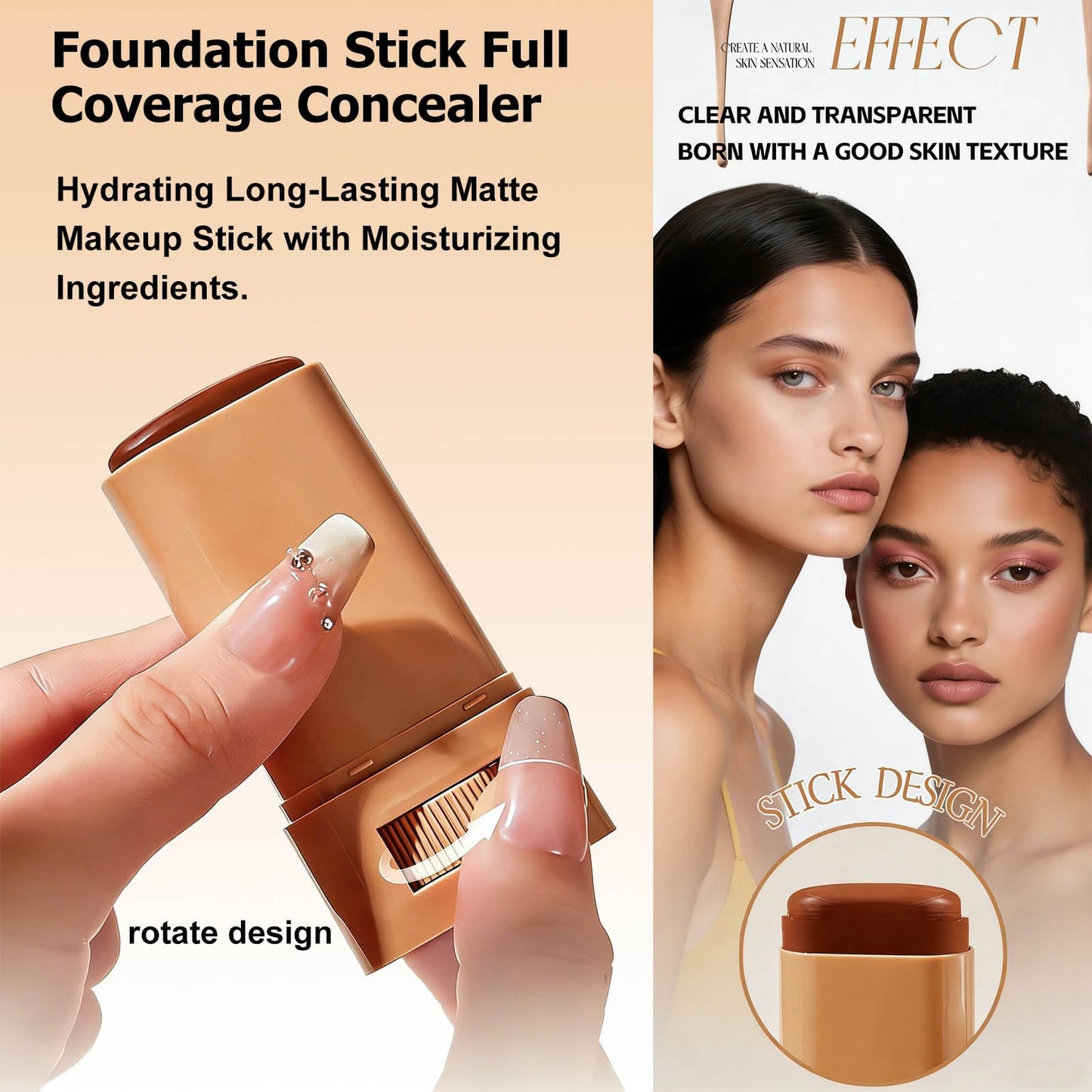 Hydrating Full Coverage Foundation Stick - Long-Lasting Matte Concealer for Face & Contour - Buildable Creamy Formula for All Skin Tones (03#)