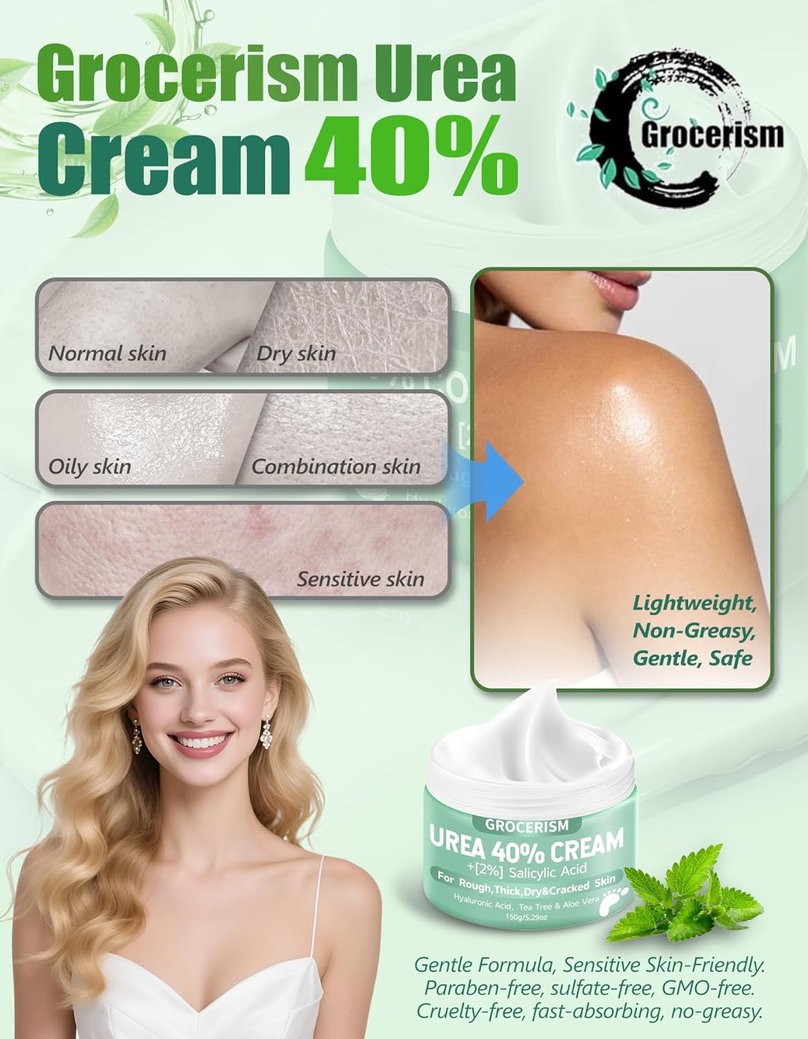 Urea Cream 40% for Feet - Maximum Strength Foot & Hand Cream with Salicylic Acid, Hyaluronic Acid, Tea Tree & Aloe Vera | 8.82 oz