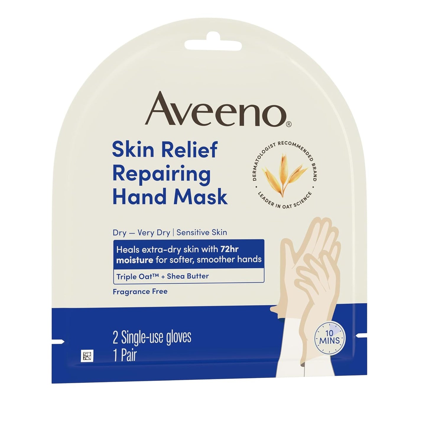 Aveeno Skin Relief Hand Mask - Moisturizing Gloves with Triple Oat & Shea Butter for Very Dry Skin | Fragrance-Free, 1 Pair