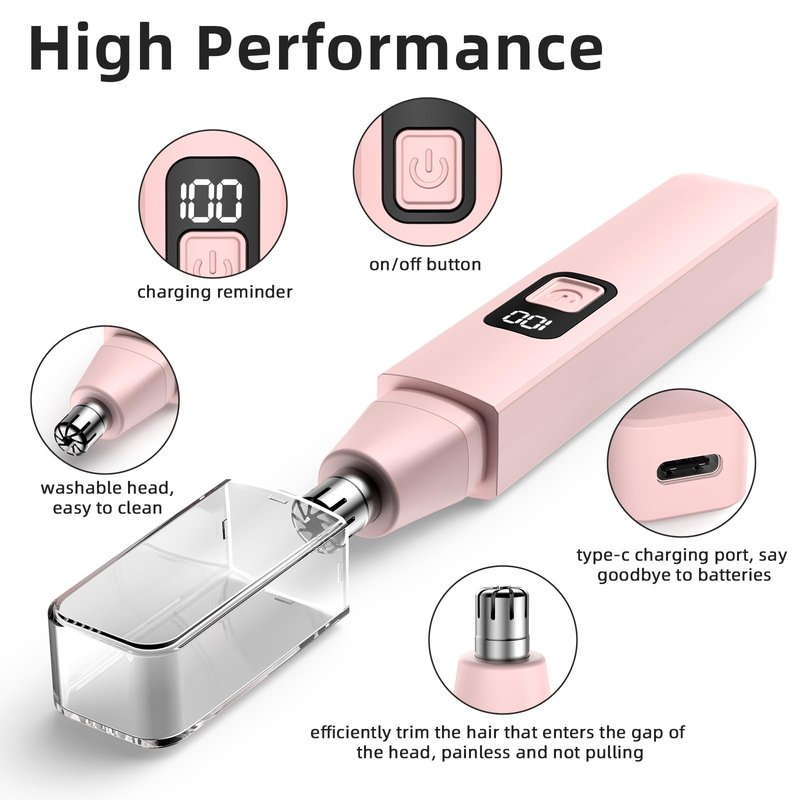 VOTEYO Nose Hair Trimmer Rechargeable Cordless Painless Ear Eyebrow Trimming Tool Dual Edge Blades Razor Easy Cleansing with LED Light for Man Woman (Rose)