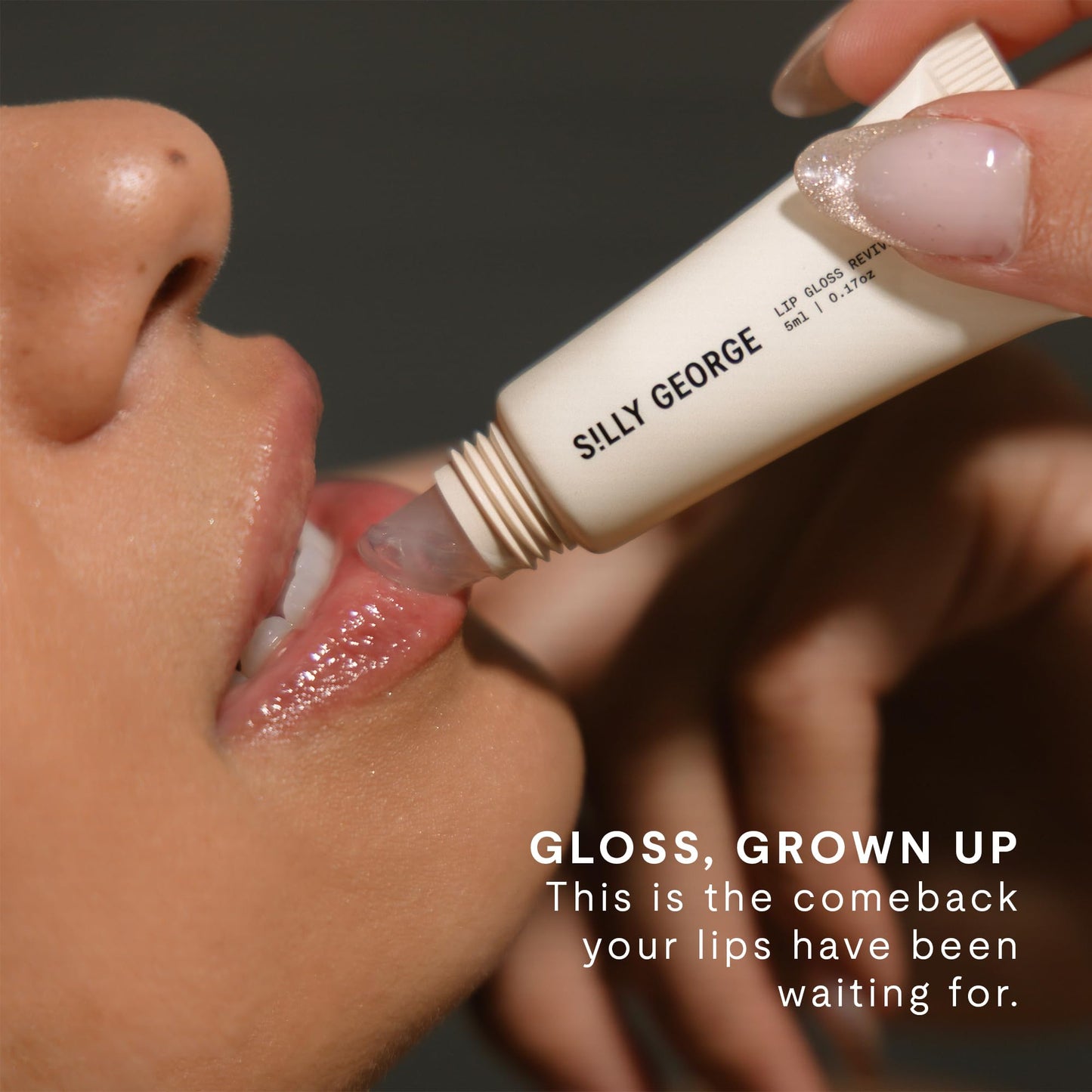 Silly George Lip Gloss Revival - Glossy Hydrating Shine with Peptides, Shea Butter, & Moisturizing Argan, Macadamia, Babassu Oil for Dry Lips, Clean Beauty Products, Veil, Travel Size 5ml Tube