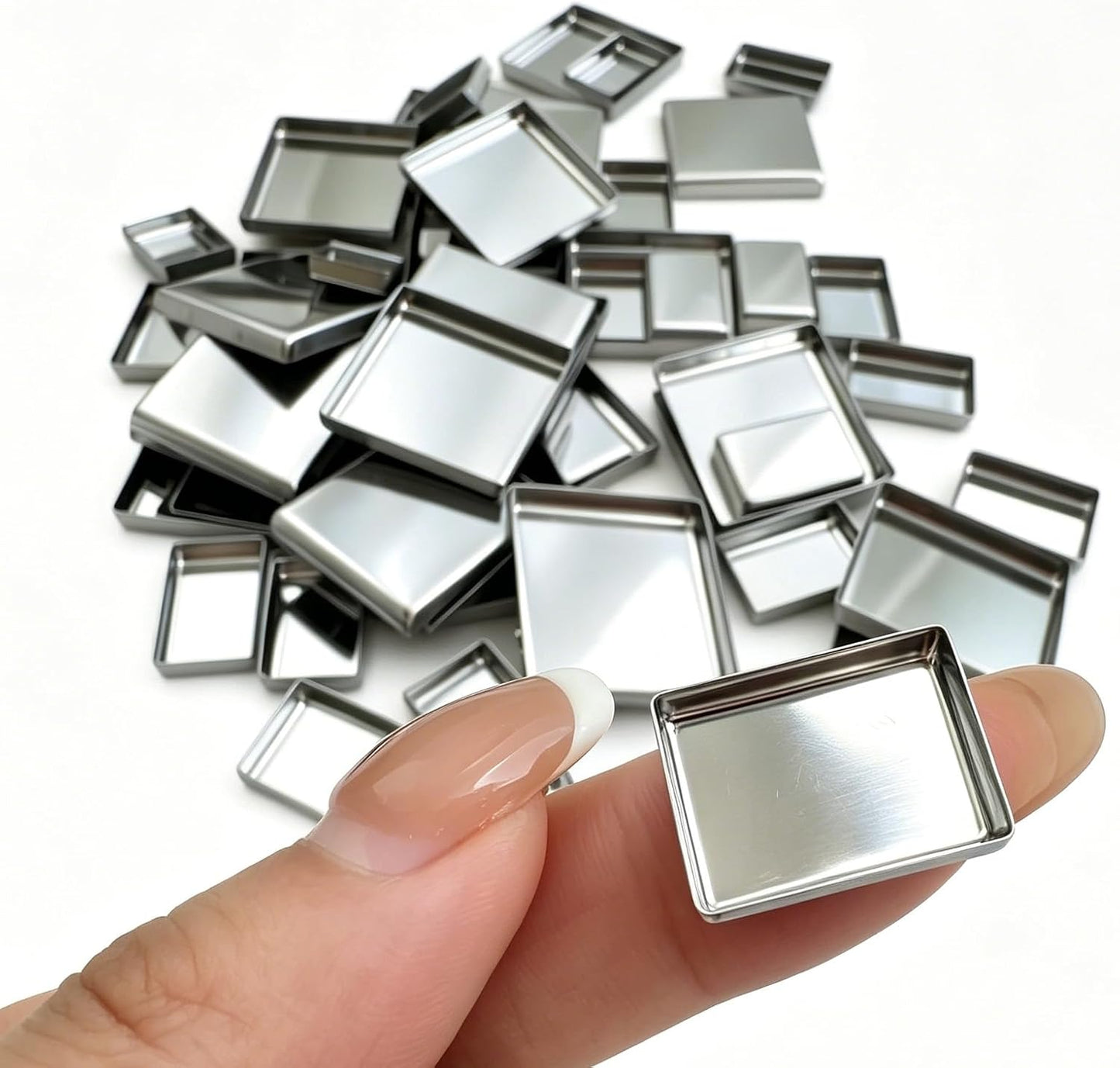 Empty Metal Pans for Magnetic Makeup Palette - 50 Pack of 20 Medium Square & 30 Small Rectangular Silver Tin Refills | Ideal for DIY Eyeshadow, Blush, Lipstick Depotting