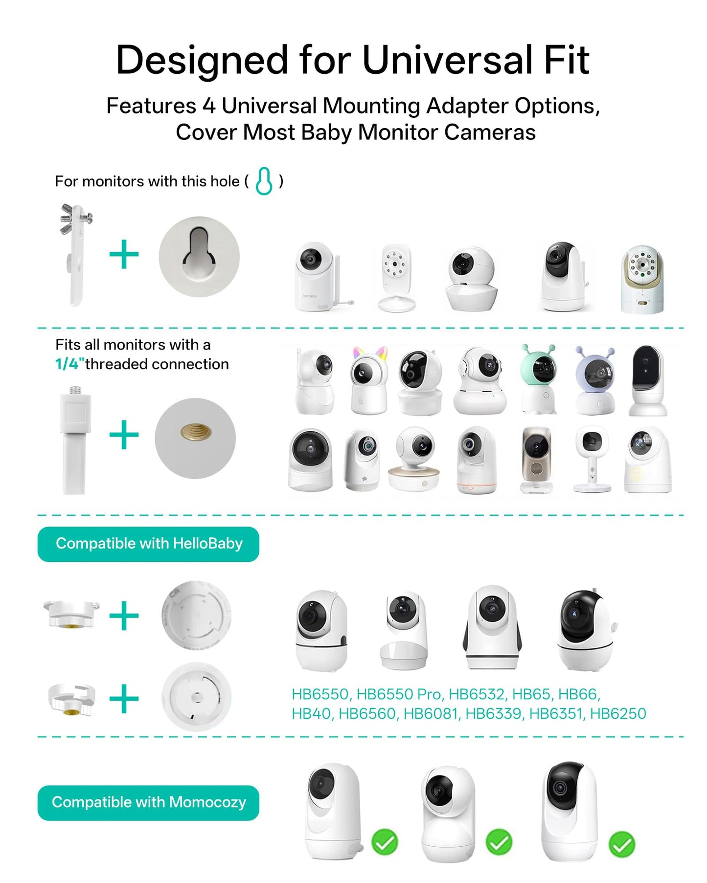 Jartoo Baby Monitor Mount Compatible with HelloBaby HB65/HB40/HB6560/HB6339/HB6550 Pro, Infant Optics, Momcozy, Nanit, VAVA, 16.9" Flexible Crib Clip Mount Long Gooseneck Arm, No Tools or Wall Damage