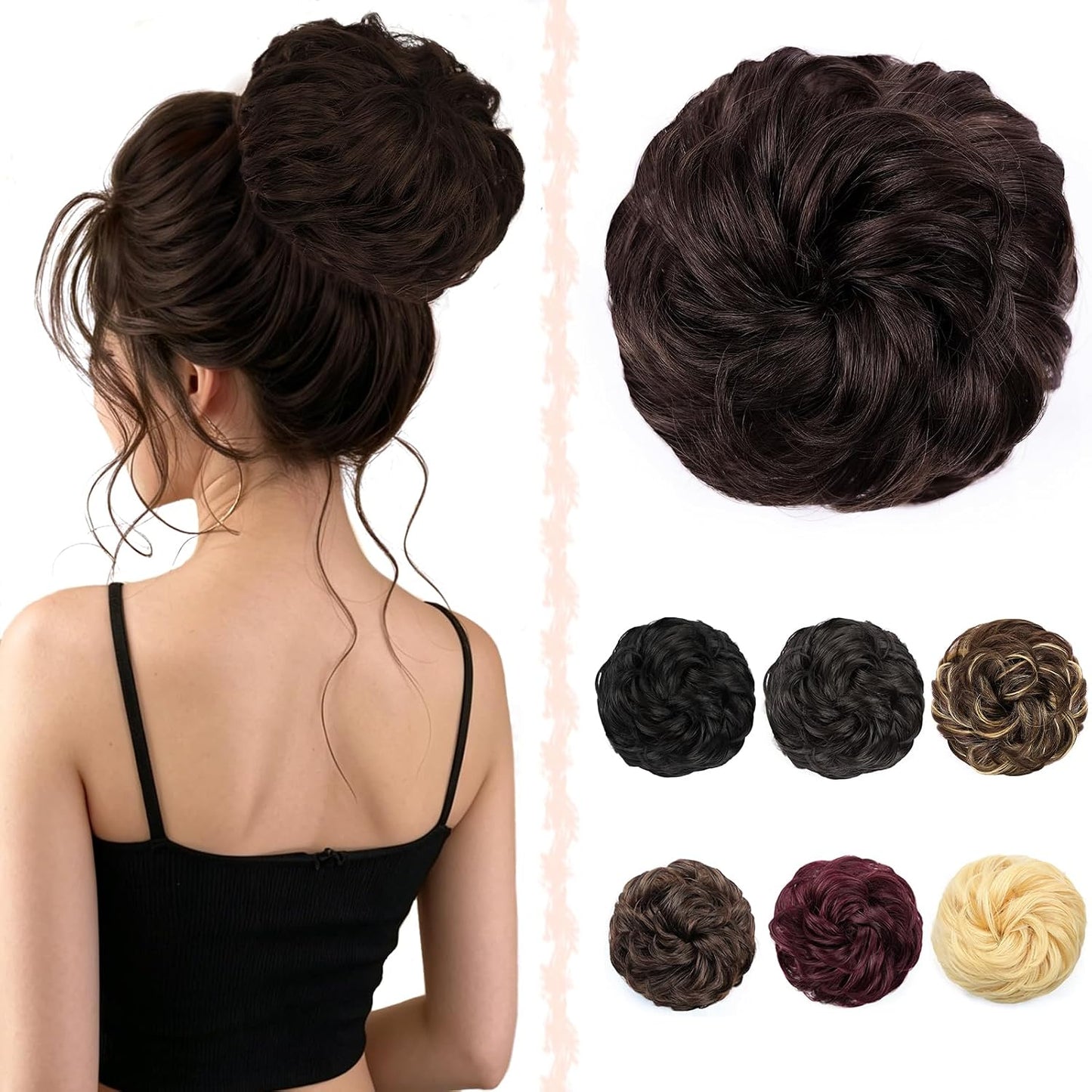 Messy Bun Hair Piece - Real Human Hair Thick Fluffy Donut Updo | Natural Black Ponytail Extension