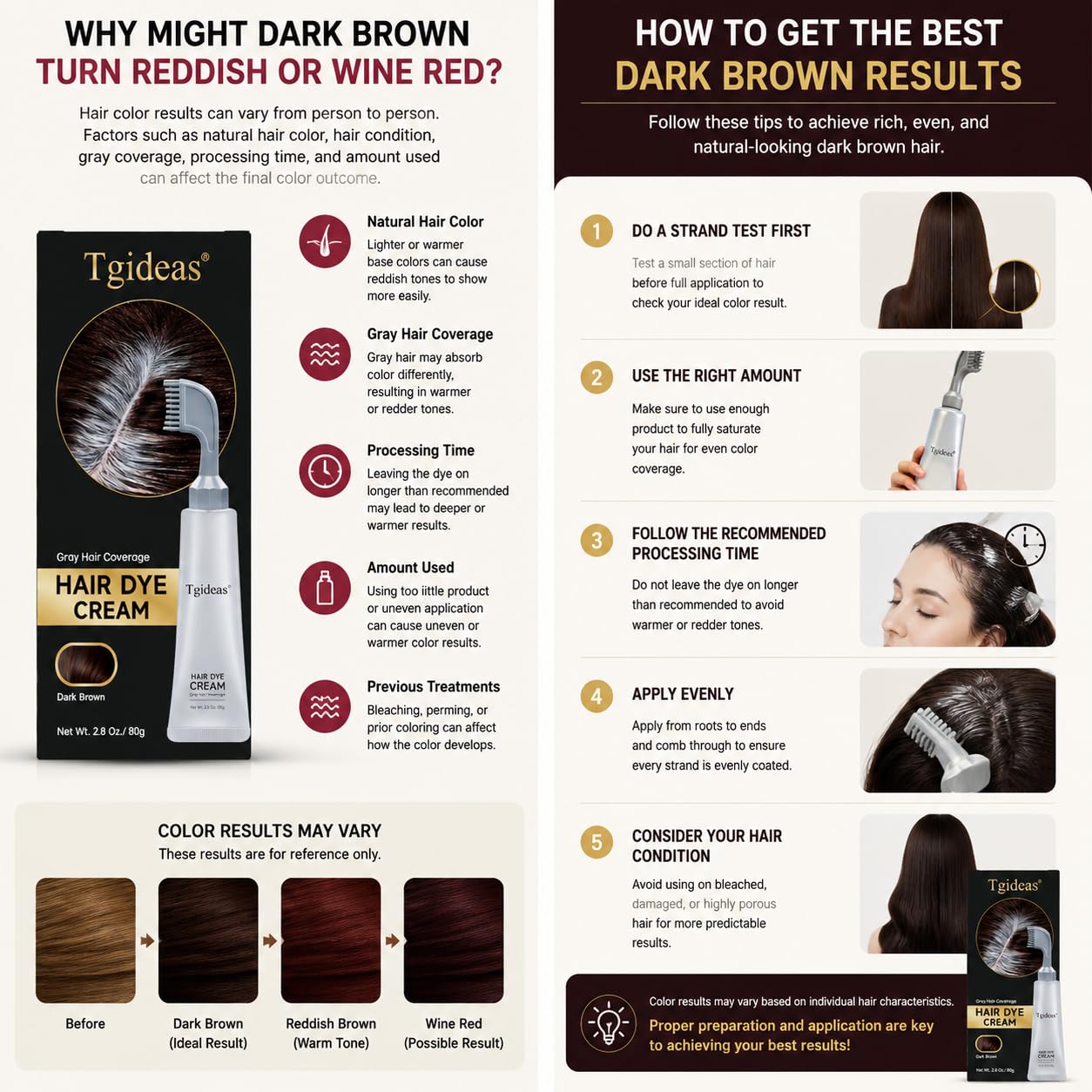 Hair Dye Cream Comb - Natural Plant Extract, Ammonia-Free Gray Coverage for All Hair Types | Dark Brown, 2.8 Oz