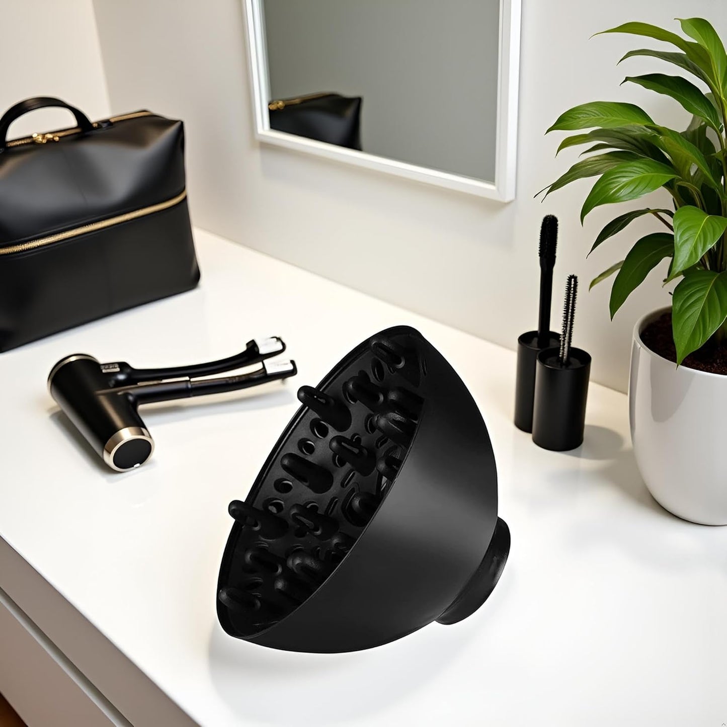 Universal Hair Dryer Diffuser for Curly Hair - Adaptable Attachment for Optimal Styling | Black