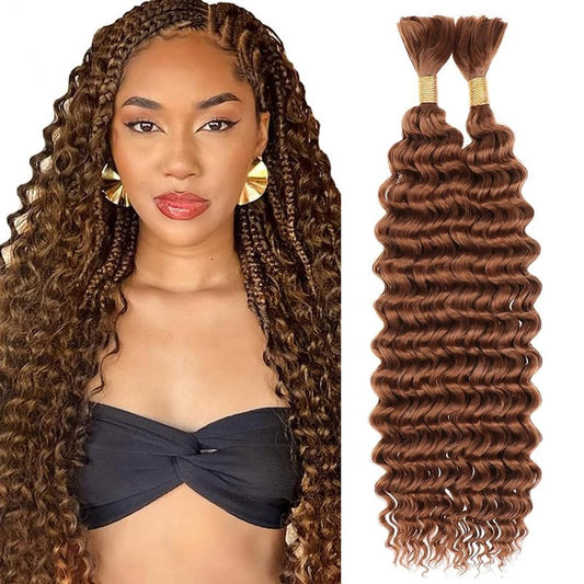 #30 Boho Human Hair for Braiding Light Brown Deep Wave Boho Braids Human Braiding Hair 16 16 Inch 100g No Weft Deep Curly 2 Bundles for Knotless Braids
