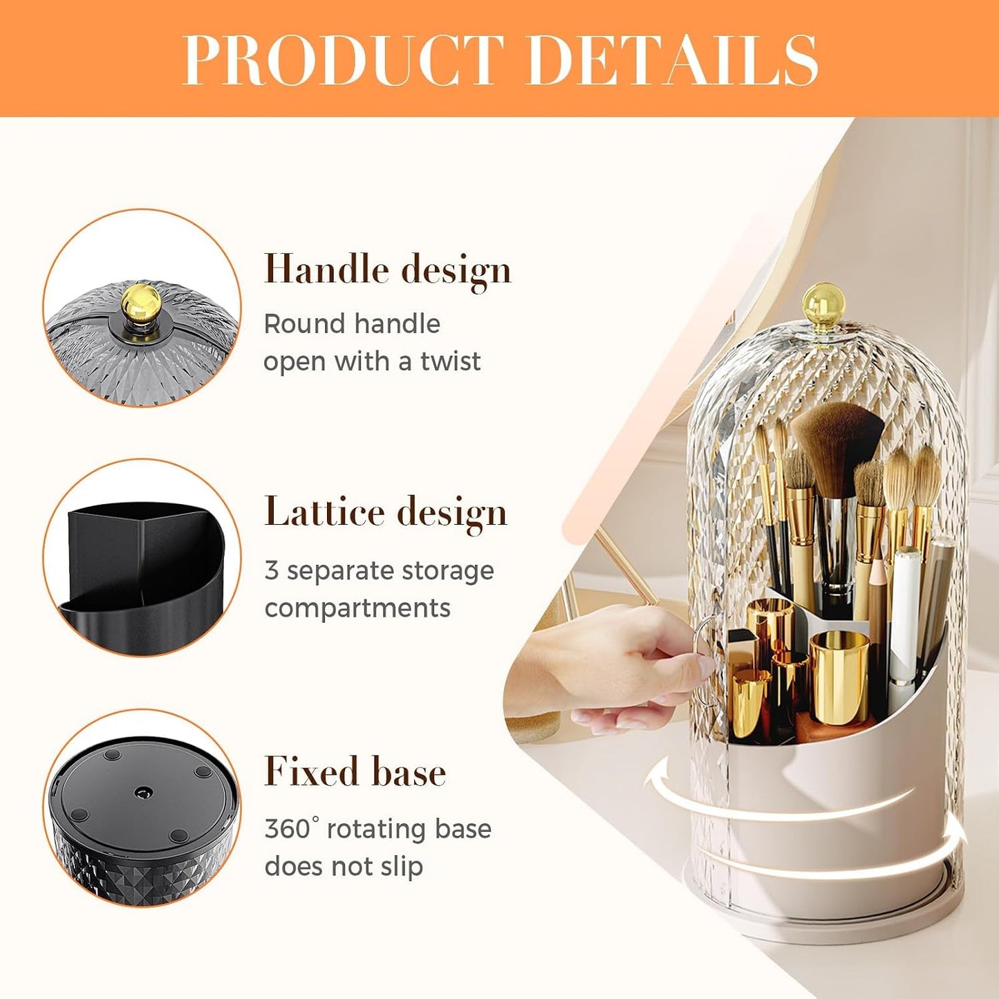Concealed Toothbrush Holder - 360° Rotating Makeup Brush Organizer | Clear Dustproof Design for Bathroom Countertop (White)