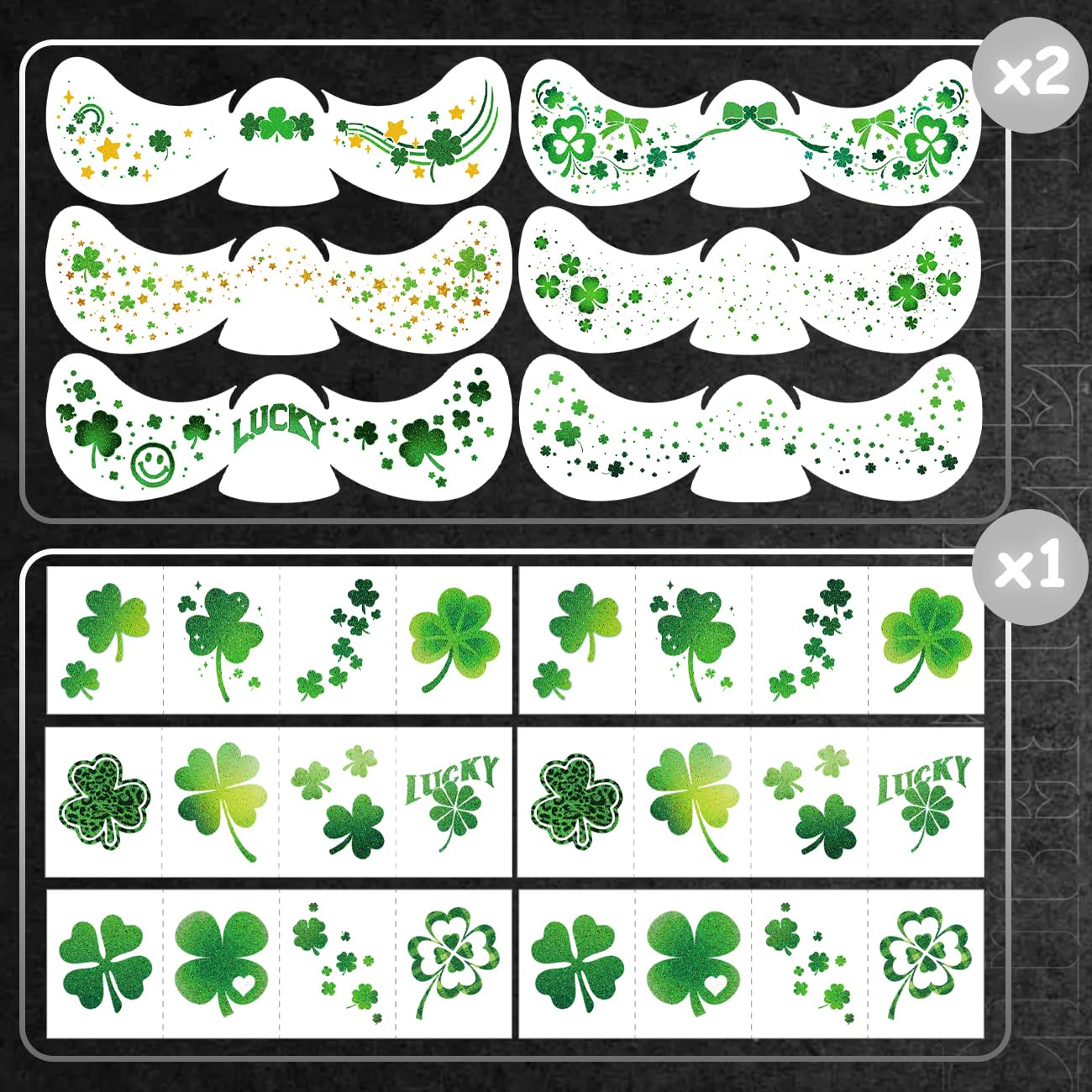 CHARLENT Glitter Shamrock Freckles Face Tattoos | 18 Sheets St. Patrick’s Day Temporary Makeup Patches for Women Kids St. Patrick's Day Parade, Irish Festival Looks