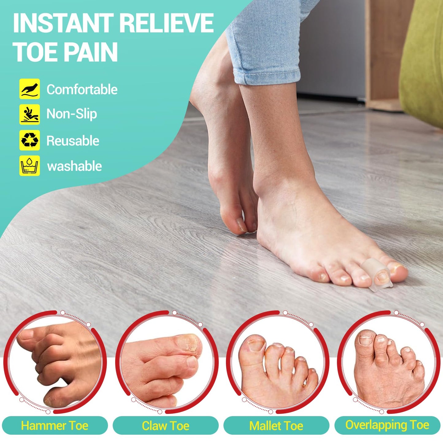 TASZOOS Hammer Toe Straightener Corrector for Women & Men - Hammer Toe Straightener, Gel Toe Splints - Realign Bent, Curled, Crooked, Claw, Hammer Toes - 3 Different Sizes (S/M/L) - 6pcs (Clear)