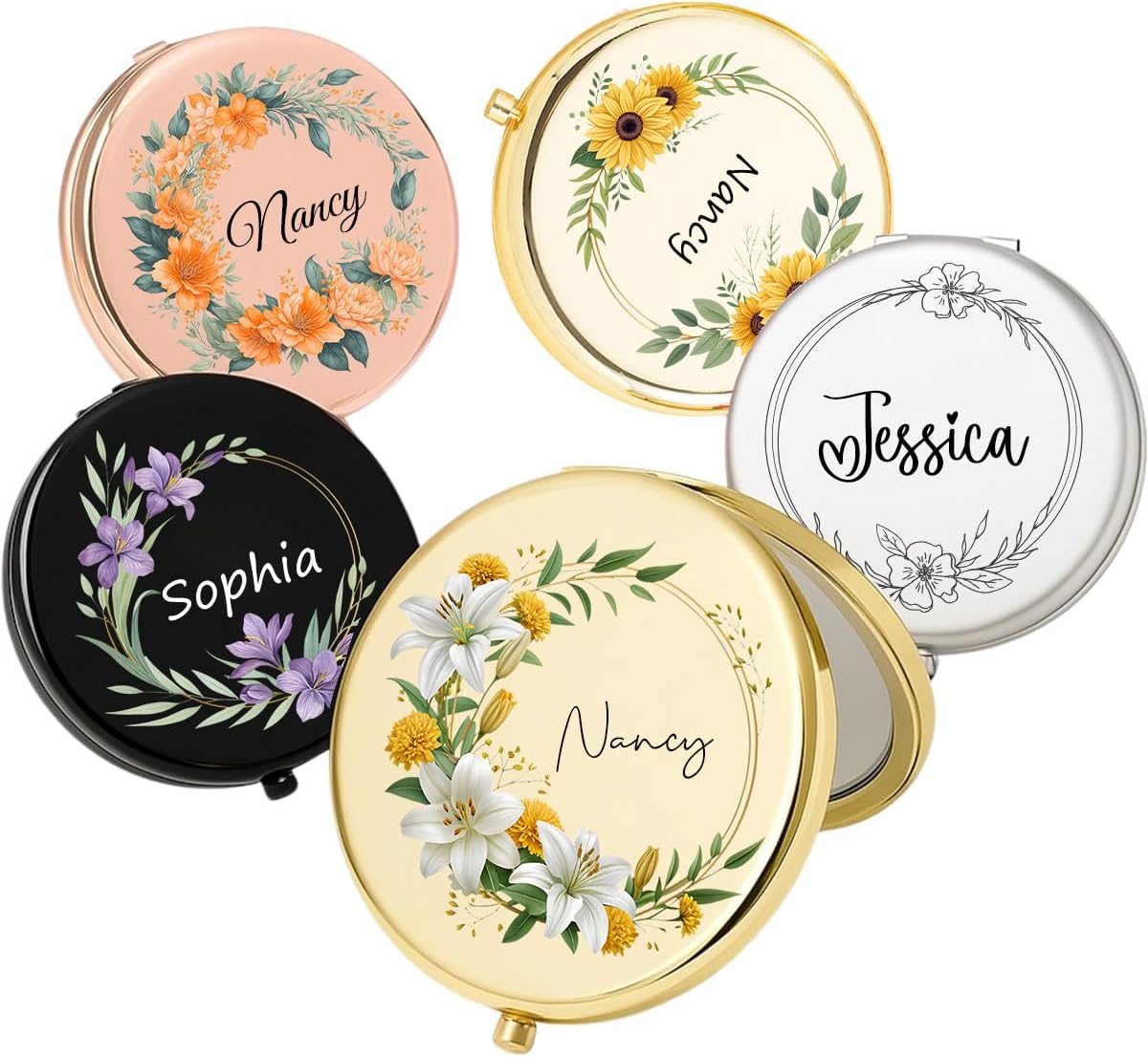 Personalized Travel Mirror - Compact 2x/1x Magnifying Makeup Mirror | Perfect Gift for Bridesmaids, Moms & More