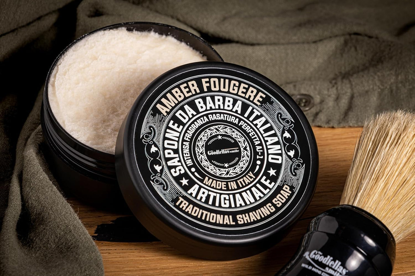The Goodfellas’ Smile AMBER FOUGERE (Lavender & Sandalwood) Italian Shaving Soap – Classic Tallow Croap for Use with Shaving Brush, Razor & Traditional Wet Shave