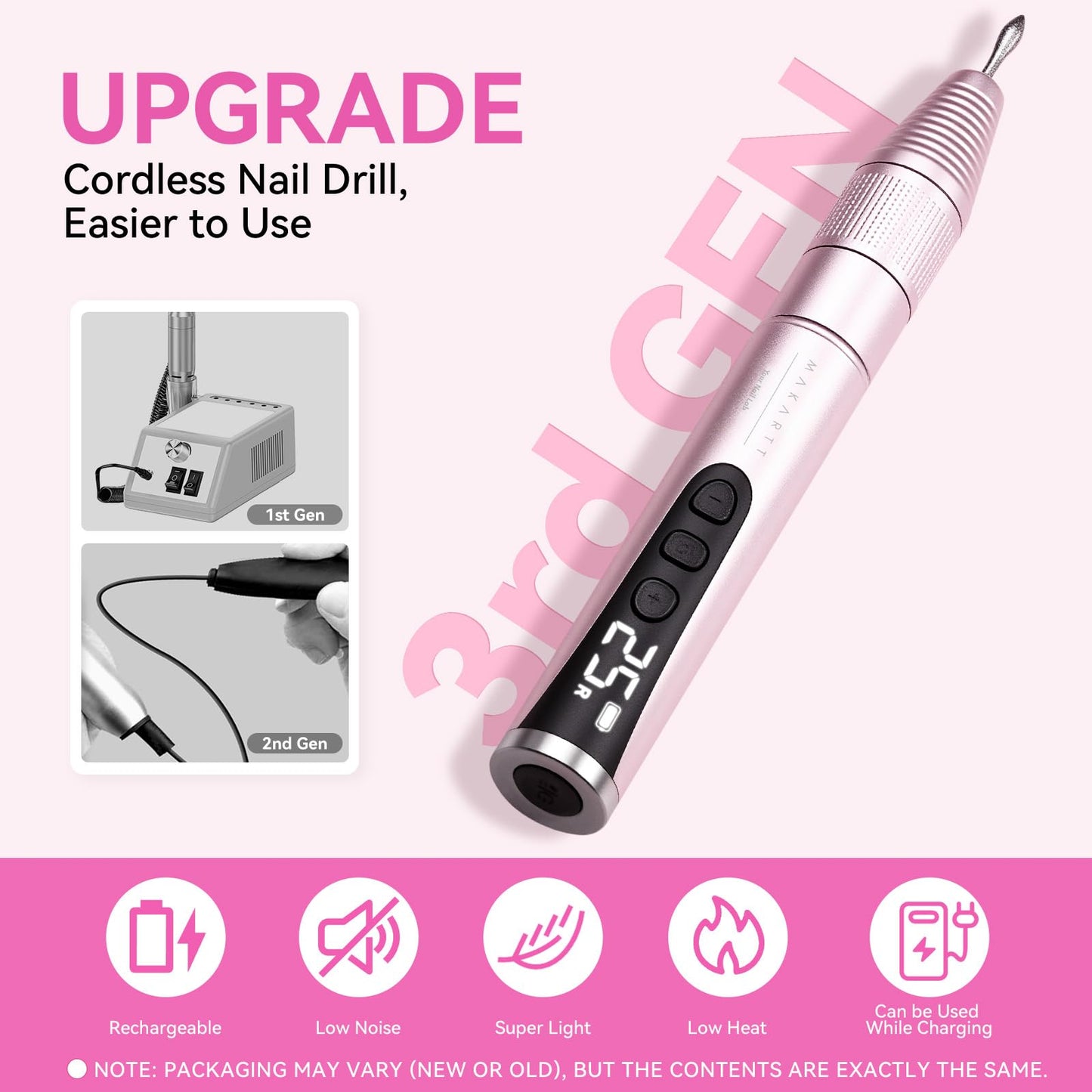 Makartt Electric Nail Drill: Rechargeable 35000 RPM Professional Efile, Cordless Nail Drill Machine Kit & Nail Machine for Acrylic Dip Powder Gel Polish,Quiet Lightweight Portable Tool for Salon Home
