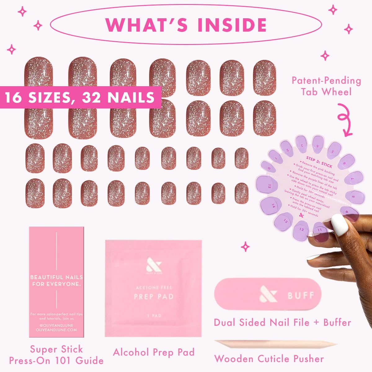 Effects Super Stick Mani Press On Nails - Extra Short Round | 32 Tabs in 16 Sizes | Non-Toxic & Easy On-Off