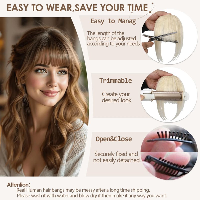 Clip On Bangs - 100% Real Human Hair Dark Brown Wispy Fringe | Natural Curtain Style for Everyday Wear