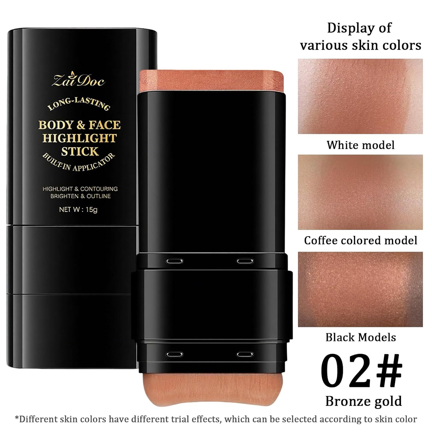 Golden Shimmer 2-in-1 Body Stick - Cream Bronze Highlighter with Blending Brush | Long-Lasting Glow, 0.51oz