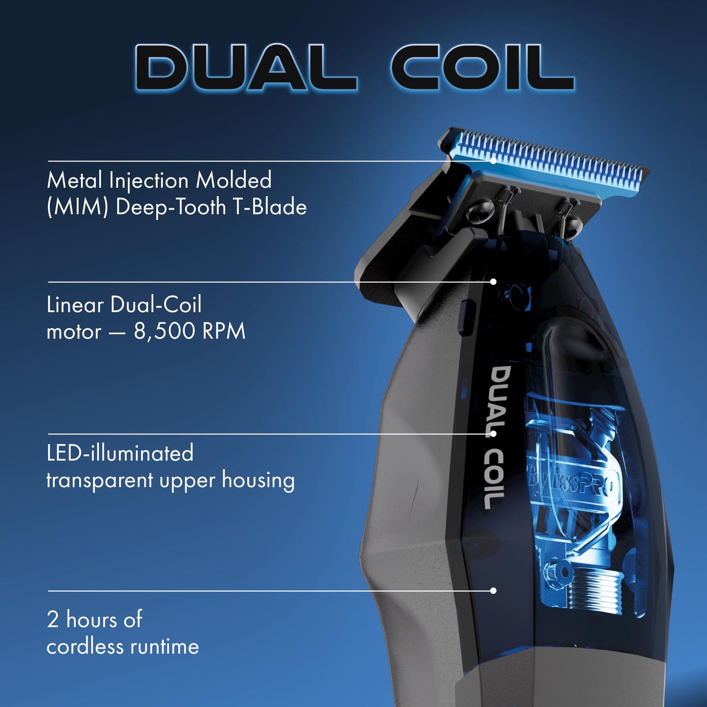 BaBylissPRO Dual Coil Trimmer, Professional Cordless Hair Trimmer – Precision Detail & Line‑Up Trimmer with All‑Metal Housing for Barbers