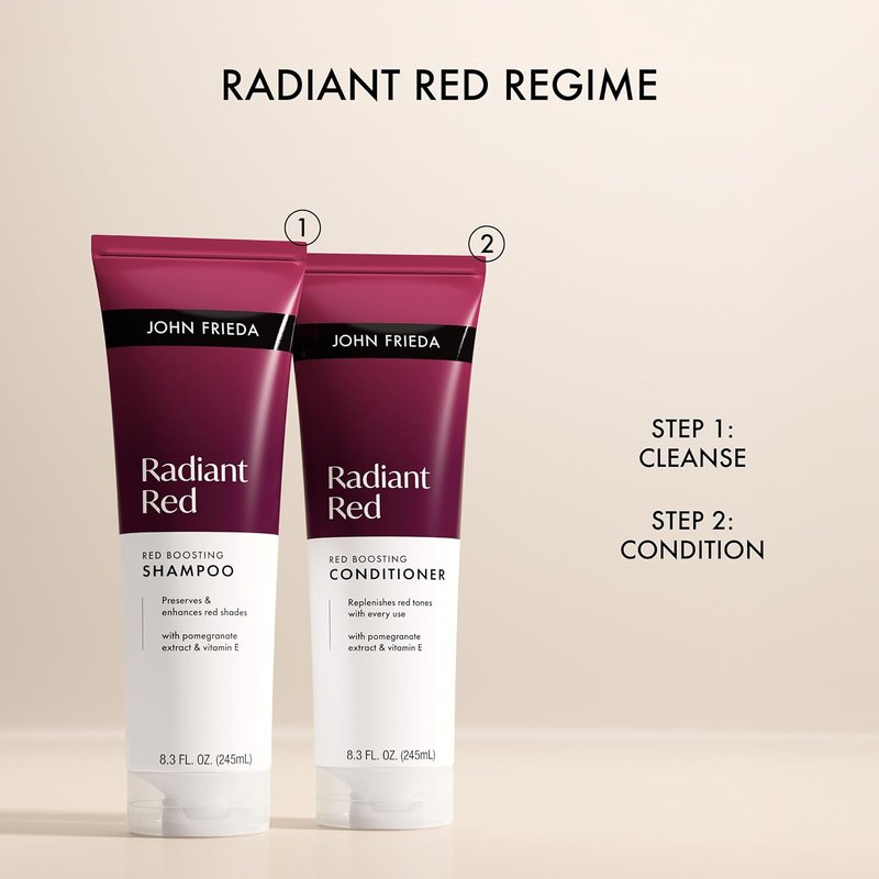 John Frieda Radiant Red Shampoo & Conditioner Bundle - Boost Color & Shine, 8.3 Fl Oz | Pack of 2