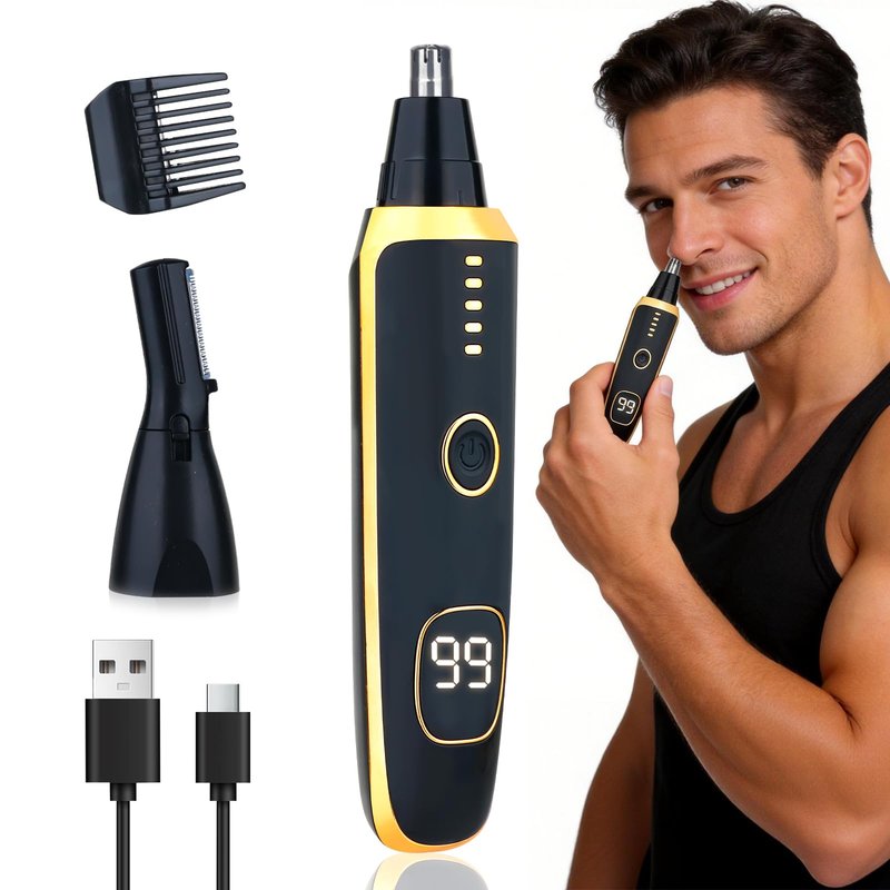 Mendaping LED Display Ear and Nose Hair Trimmer Clipper for Women Men,2026 Rechargeable 2 in 1 Painless Eyebrow & Facial Hair Trimmer with Powerful Motor and Dual-Edge Blades Easy Cleansing