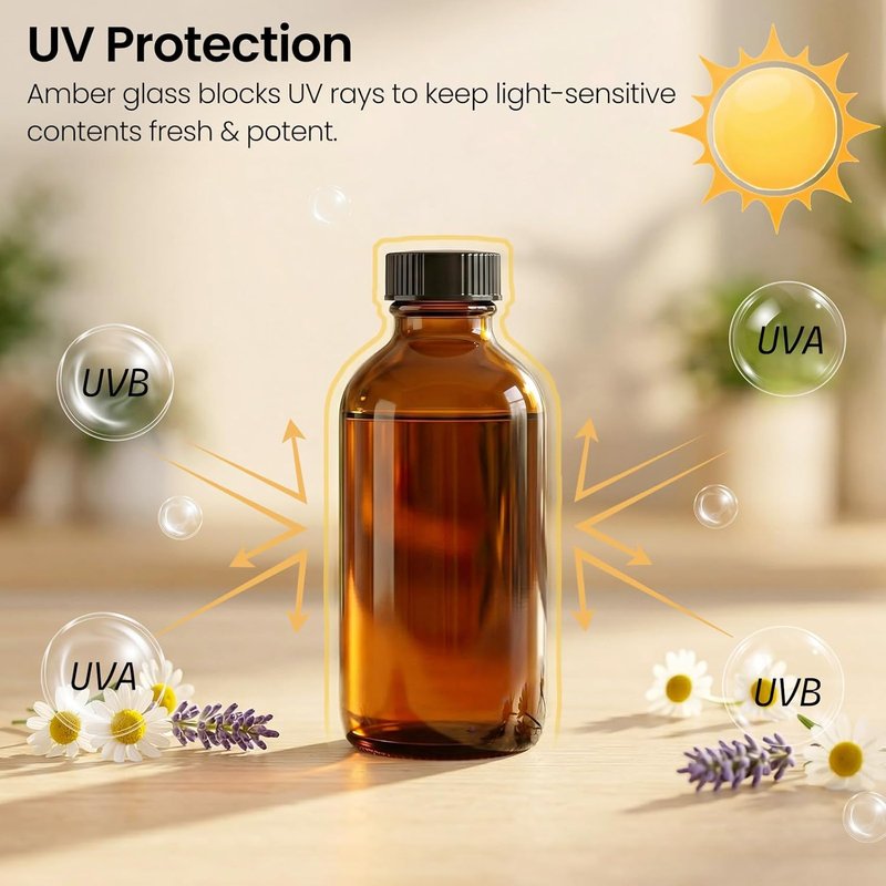 Amber Glass Boston Round Bottles - 54 Pack 4oz Refillable with Airtight Polycone Caps | Ideal for Extracts, Oils & DIY Projects