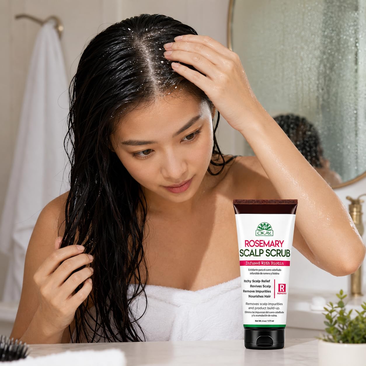 OKAY Rosemary Scalp Scrub with Biotin 6 oz – Exfoliating Scalp Treatment for Dandruff, Build-Up Removal & Hair Growth Support