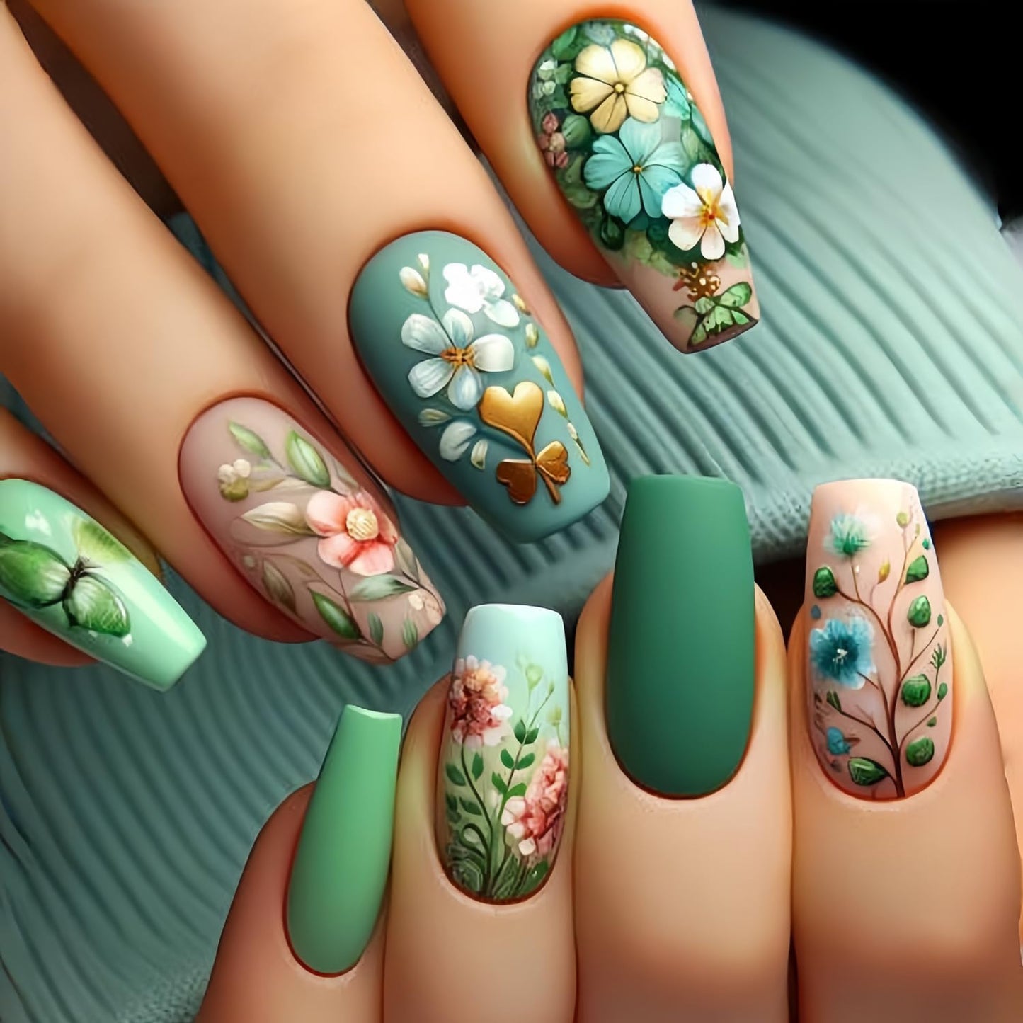 Butterfly Press-On Nails - Medium Length Rainbow Stripe Design | Colorful Square Acrylic Coffin Nails, 24 Pcs