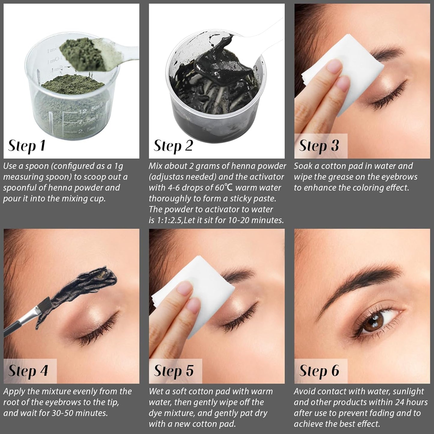 Henna Eyebrow Color Kit - Professional Smudge-Proof & Water-Resistant Tint | Instant Natural Look for All (Dark Brown)