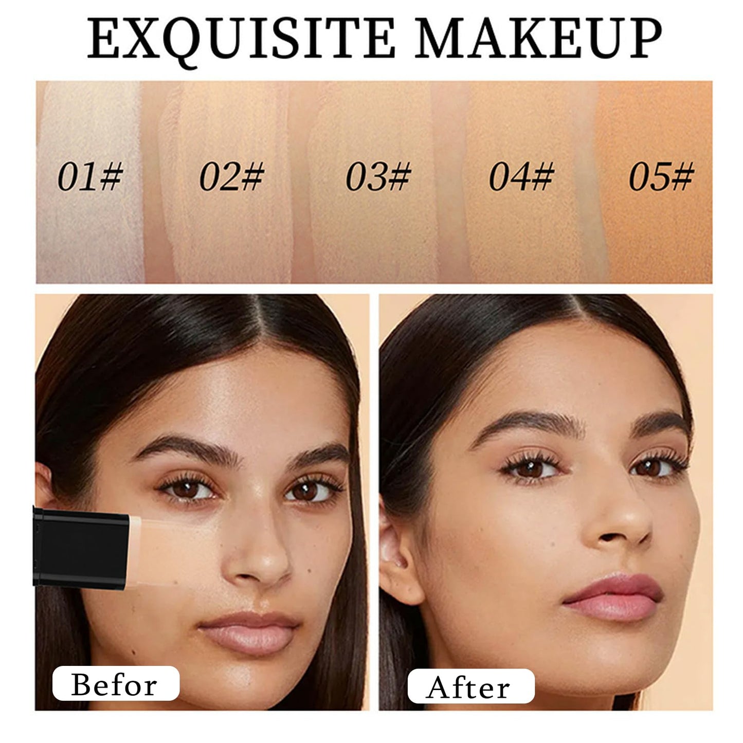 Foundation Stick, 2 in 1 Dual-Ended Long-Lasting Concealer Korean Foundation Contour Stick, Waterproof Contouring foundation with Brush, Full Coverage Matte Finish for Face Makeup(01#IVORY)