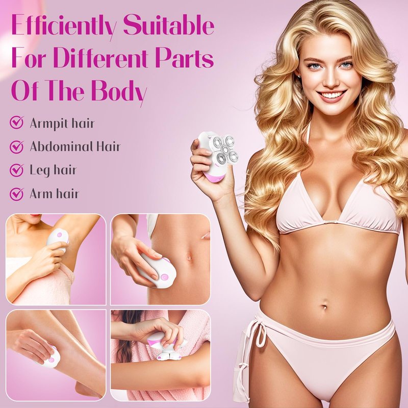 Electric Razors for Women, Anti-Slip Electric Rotary Shaver for Women Legs, Rechargeable Waterproof Body Shaver, Ideal Travel Lady Trimmer Hair Remover for Underarms Armpits &Bikini Area, Pink