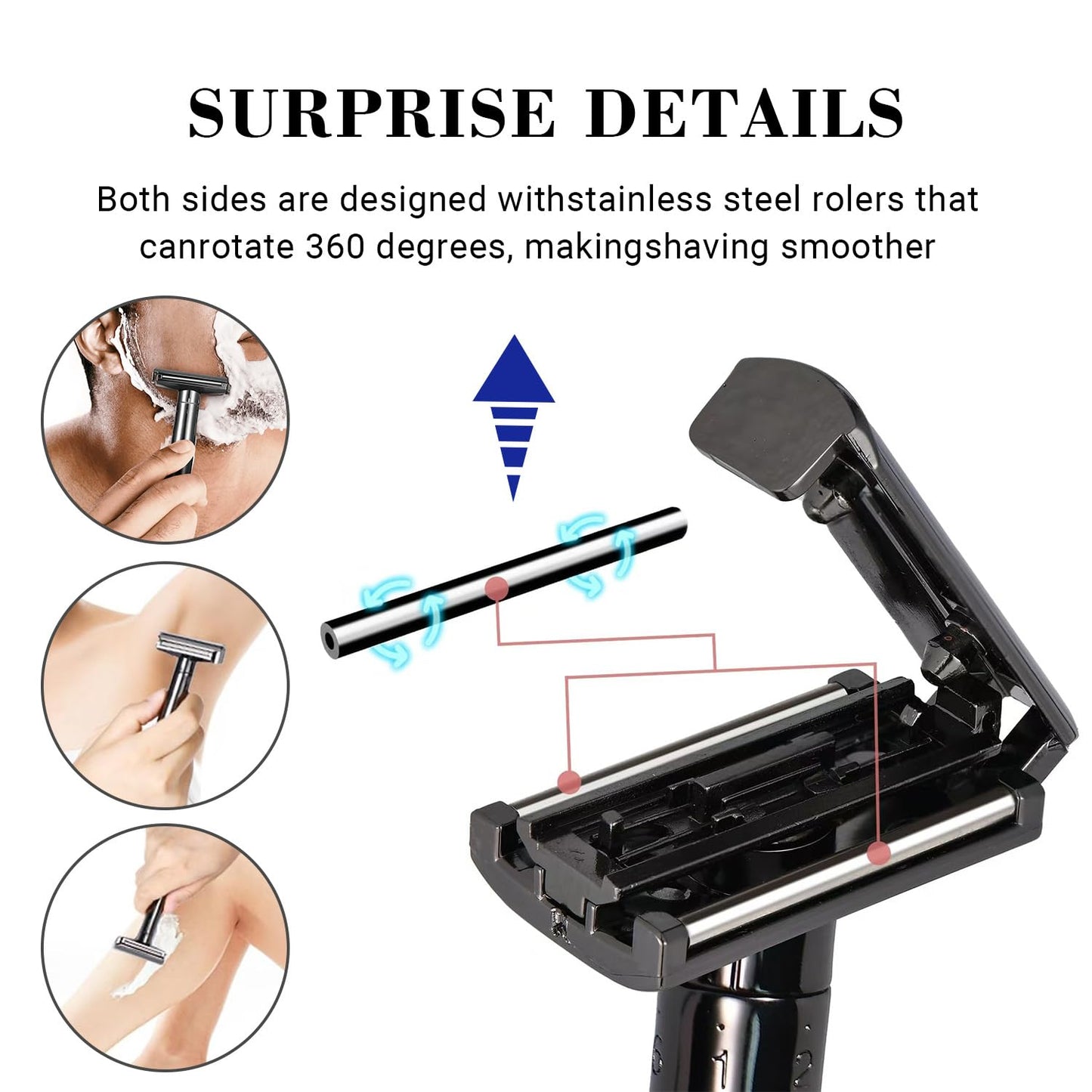 ORVMEI Shaving Razor - Steel Black Double Edge Safety Razor with 10 Spare Blades - 6 Speed Adjustable and 30° Angle Precision with Superior Blade Rigidity for Men and Women (Black)